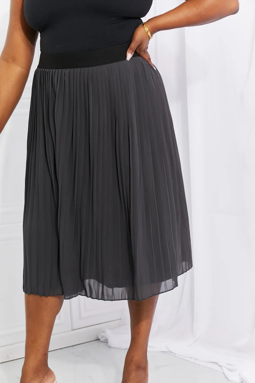 Full Size Romantic At Heart Pleated Chiffon Midi Skirt