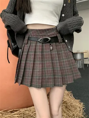 Girlary Preppy Style Women Vintage Mini Skirts Autumn Chic Plaid A-Line OL Pleated Office Lady High Waist Slim New Daily