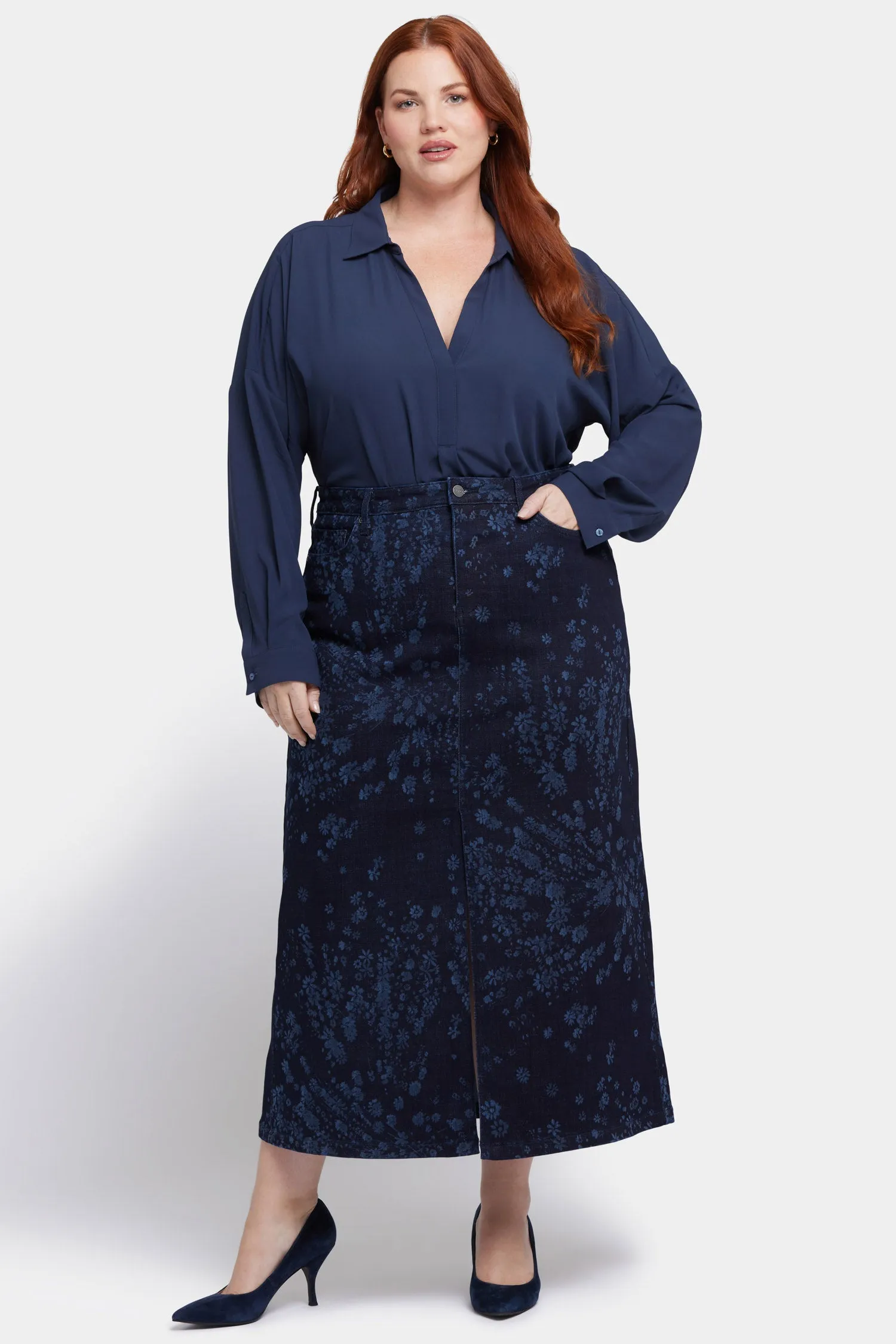 High Rise Long Skirt In Plus Size - Dark Indigo Salome