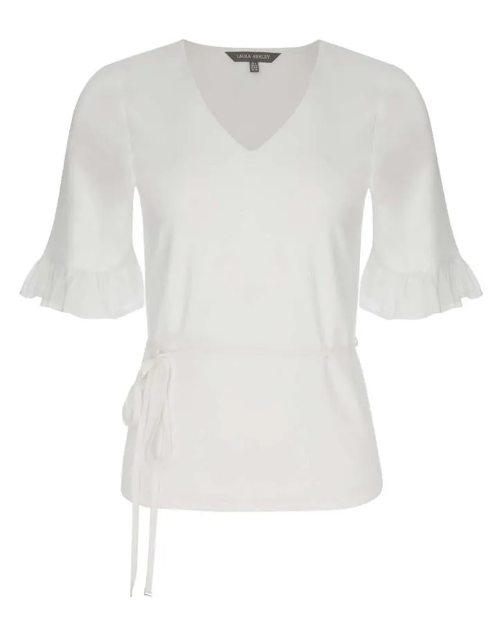 Ivory 1/2 Sleeve V-Neck Chiffon Frill Top