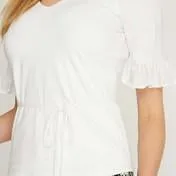 Ivory 1/2 Sleeve V-Neck Chiffon Frill Top