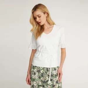 Ivory 1/2 Sleeve V-Neck Chiffon Frill Top