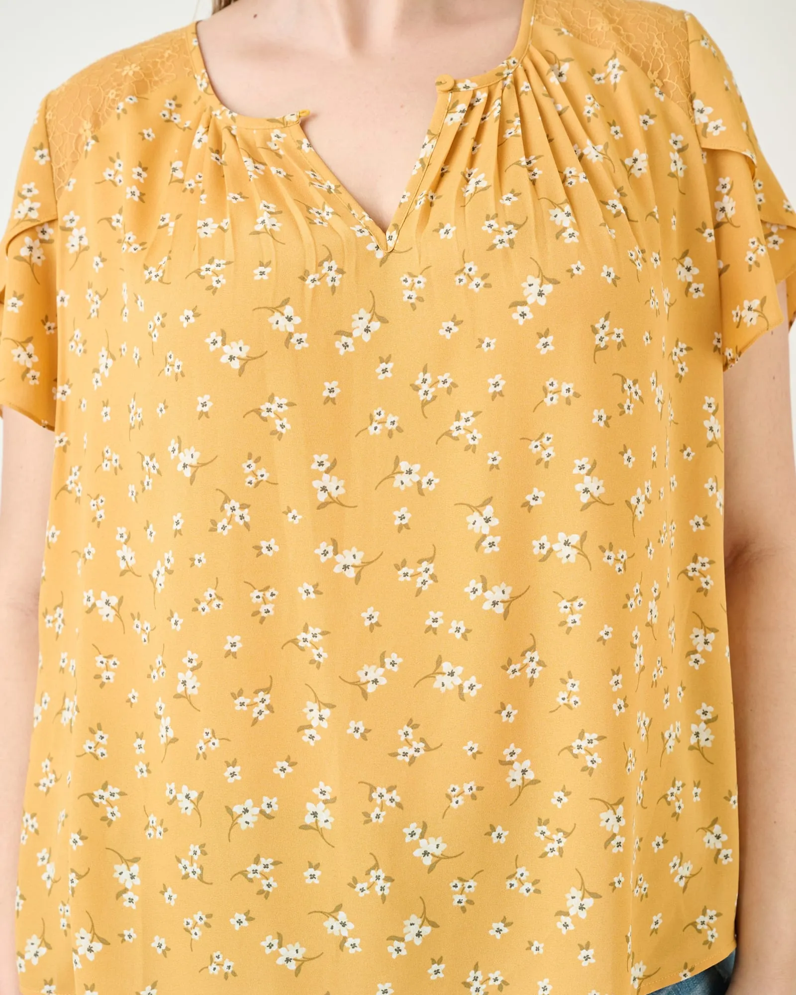 Keilani Floral Top with Lace | N536 YELLOW