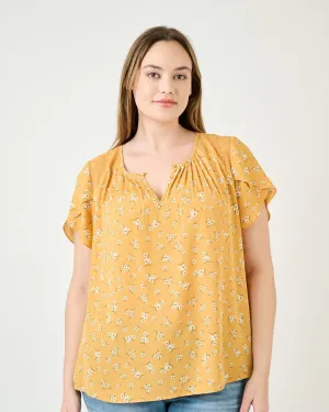 Keilani Floral Top with Lace | N536 YELLOW