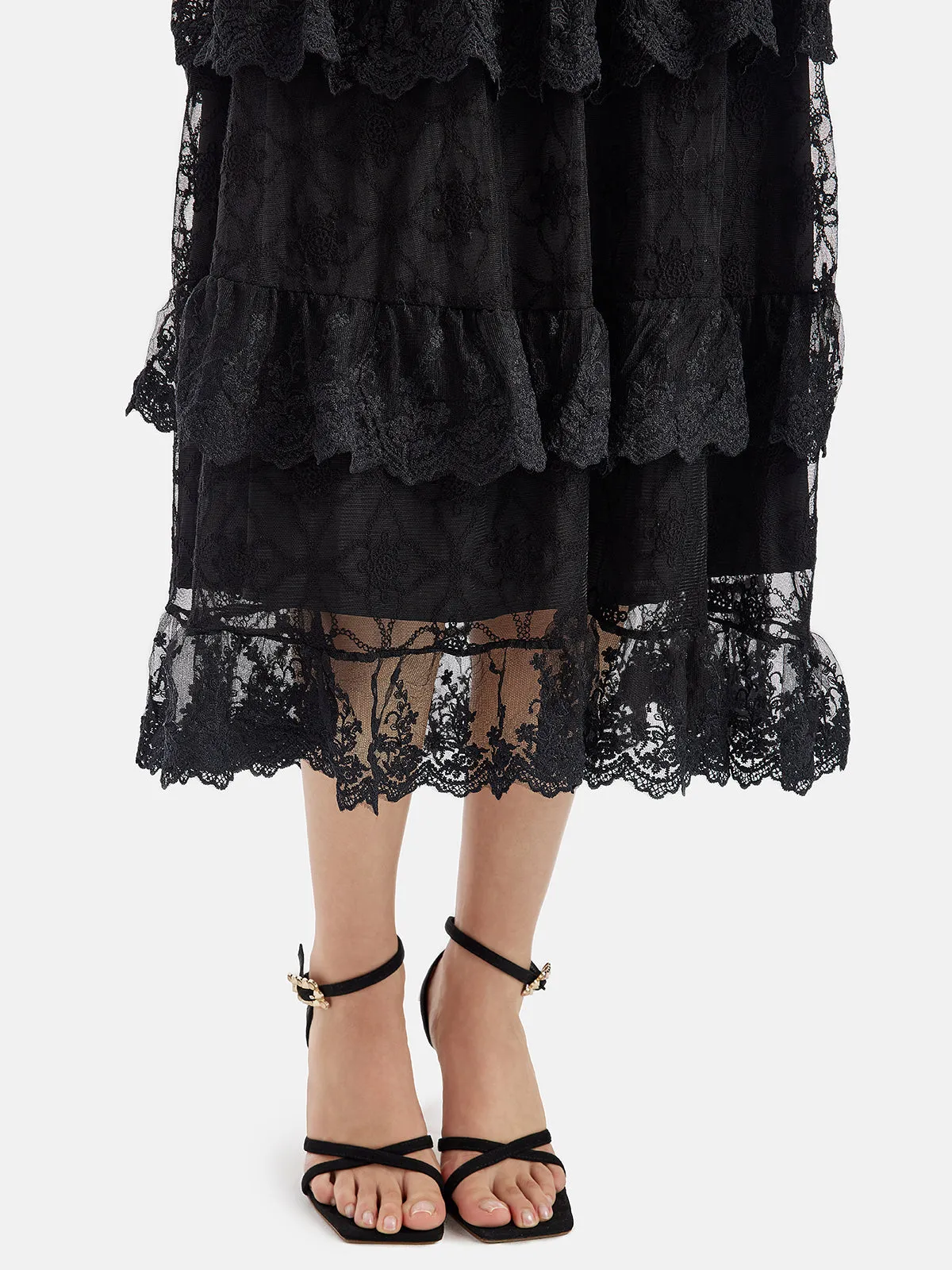 Lace Trim Patchwork Midi Skirt