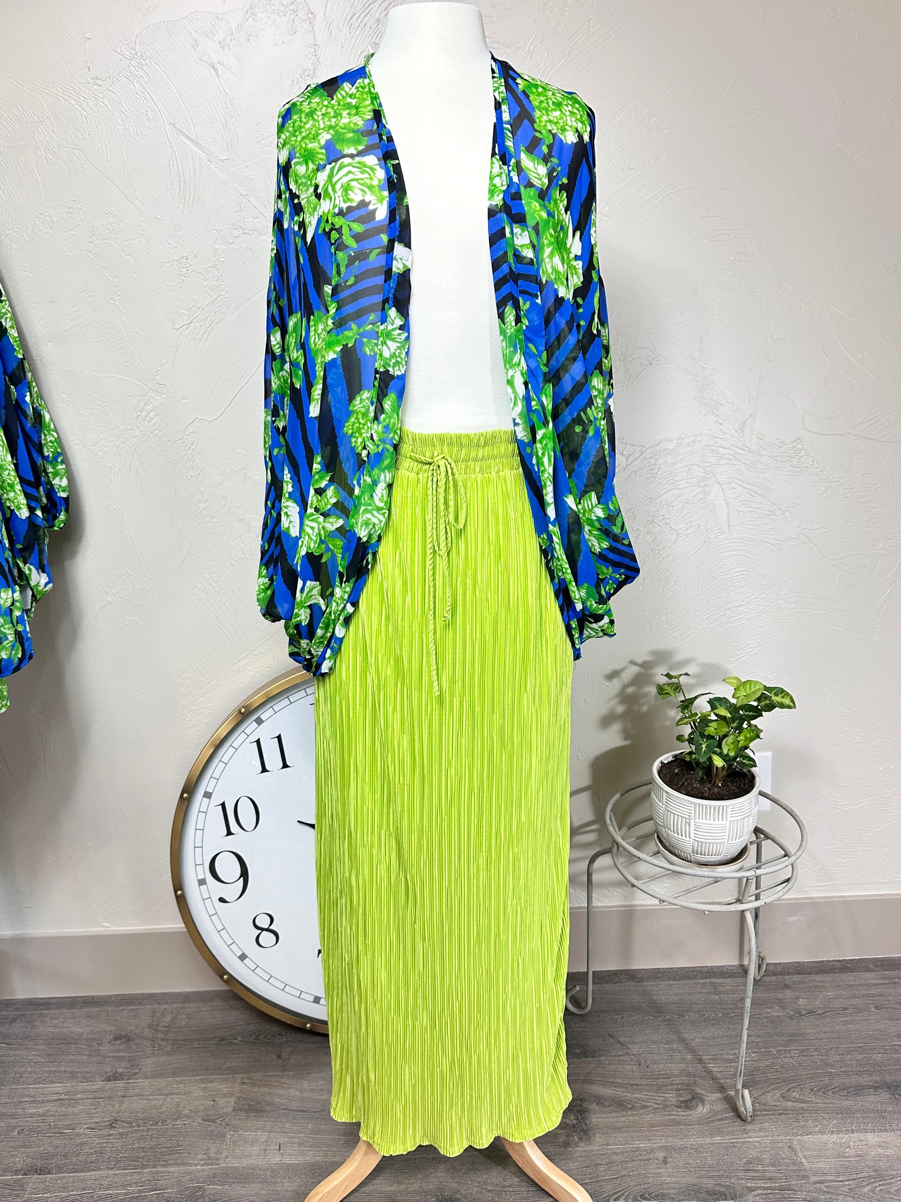 Laney Lou Micro Pleated Long Skirt Lime Green or Black