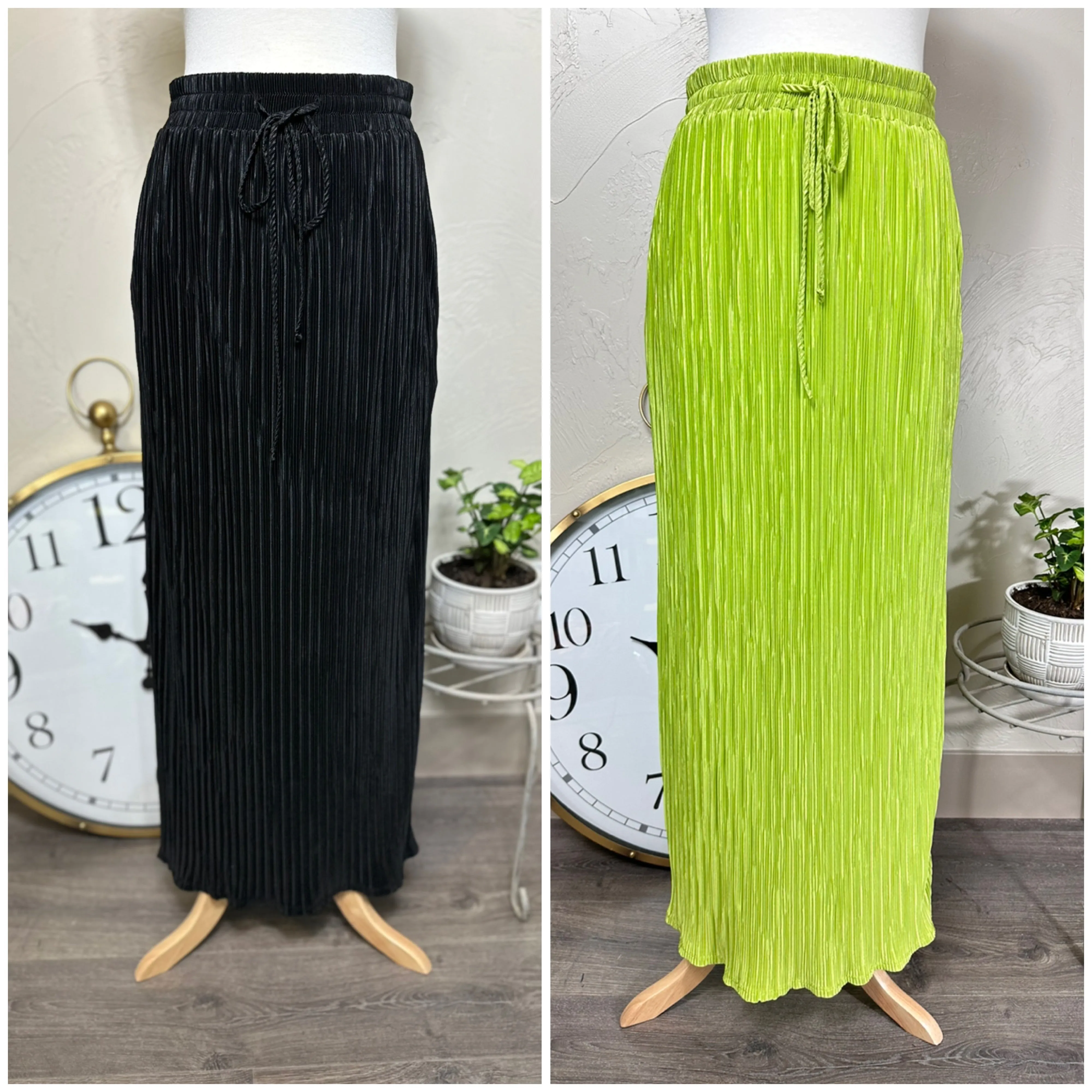 Laney Lou Micro Pleated Long Skirt Lime Green or Black