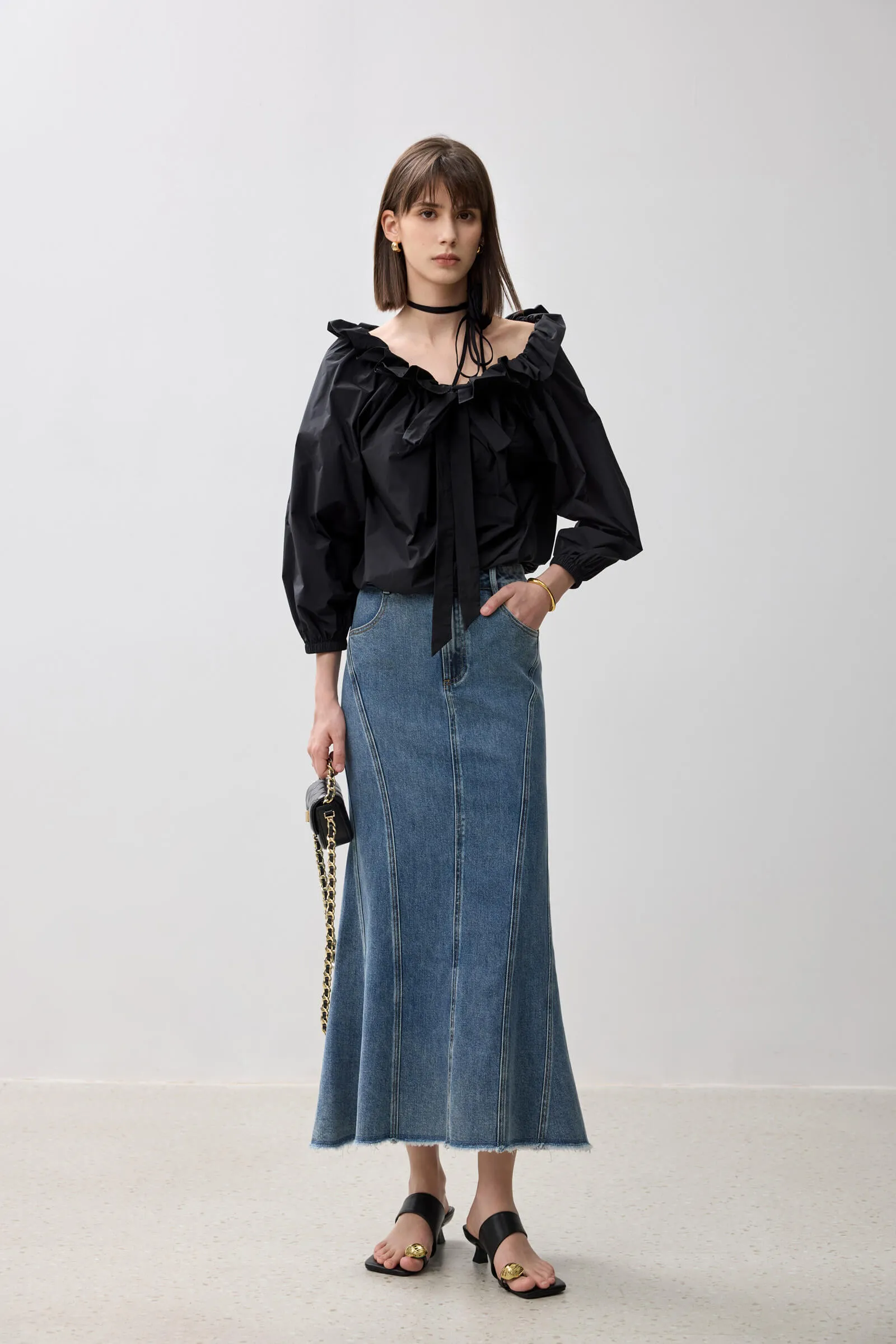 LILY Retro Fishtail Denim Skirt