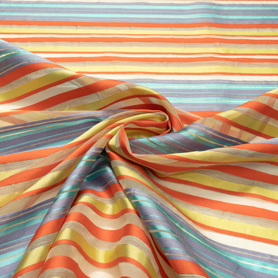 Lime Green, Deep Orange & Lavender Striped Cotton Blend