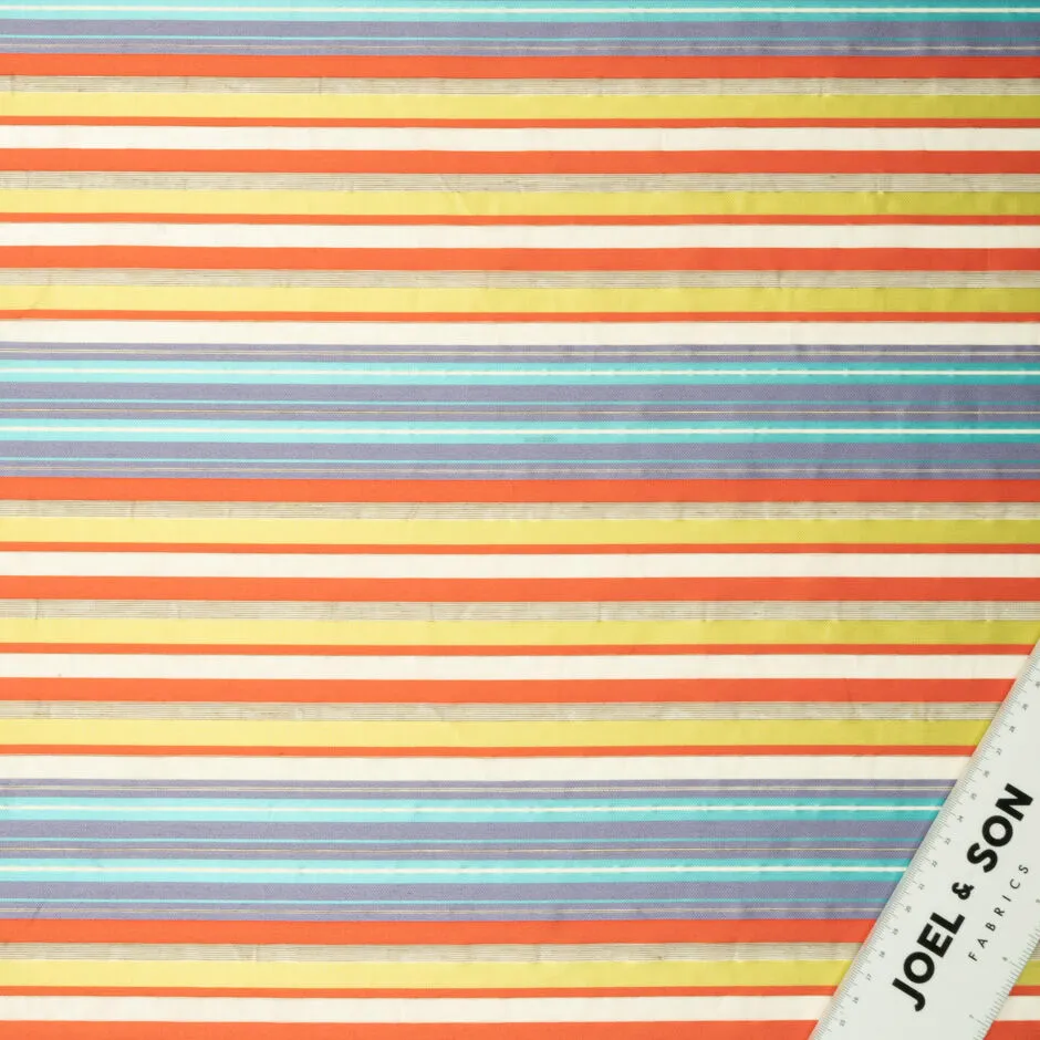 Lime Green, Deep Orange & Lavender Striped Cotton Blend