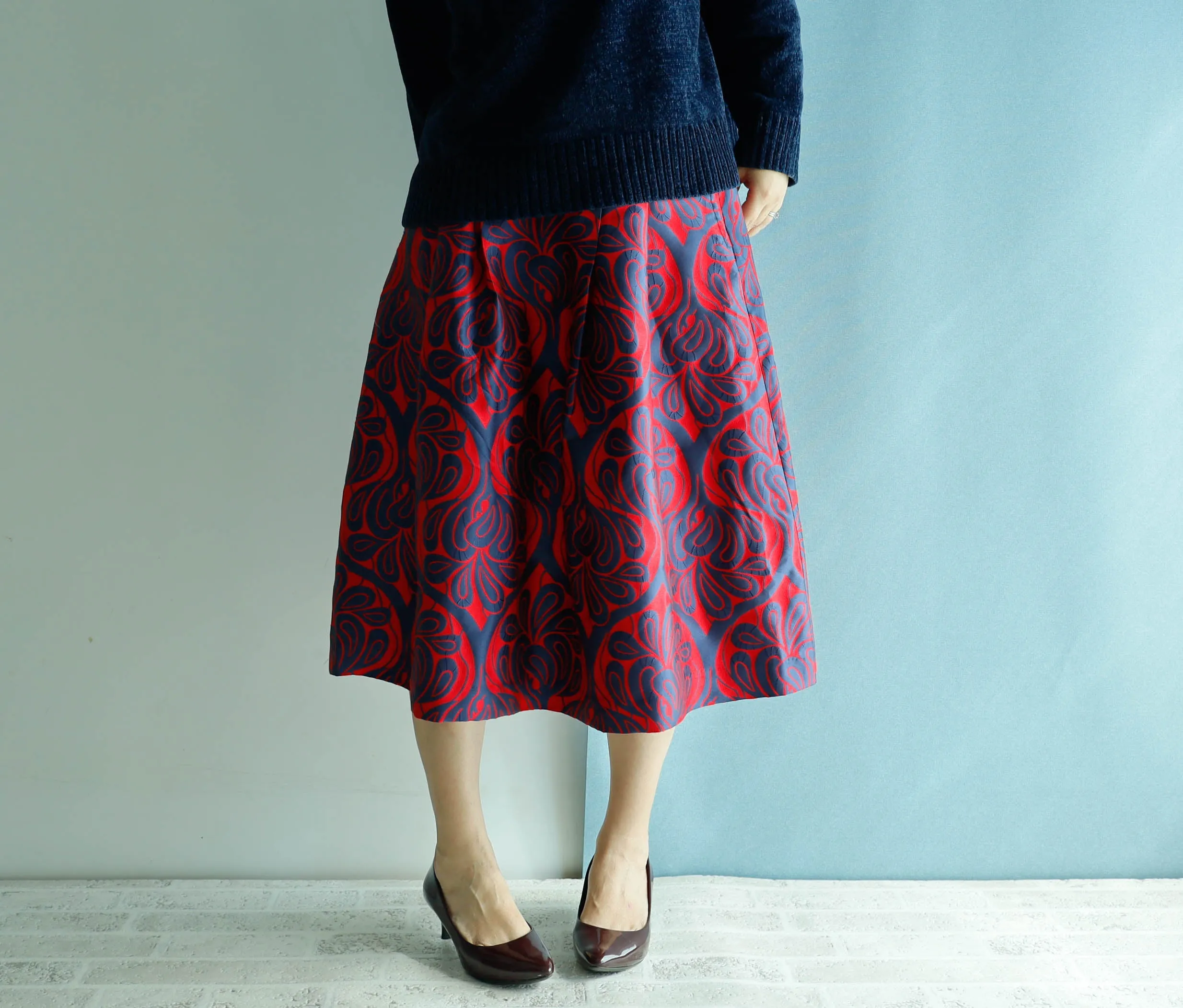 <S17C70>COVENT GARDEN WOVEN RED Skirt  -Length 70cm