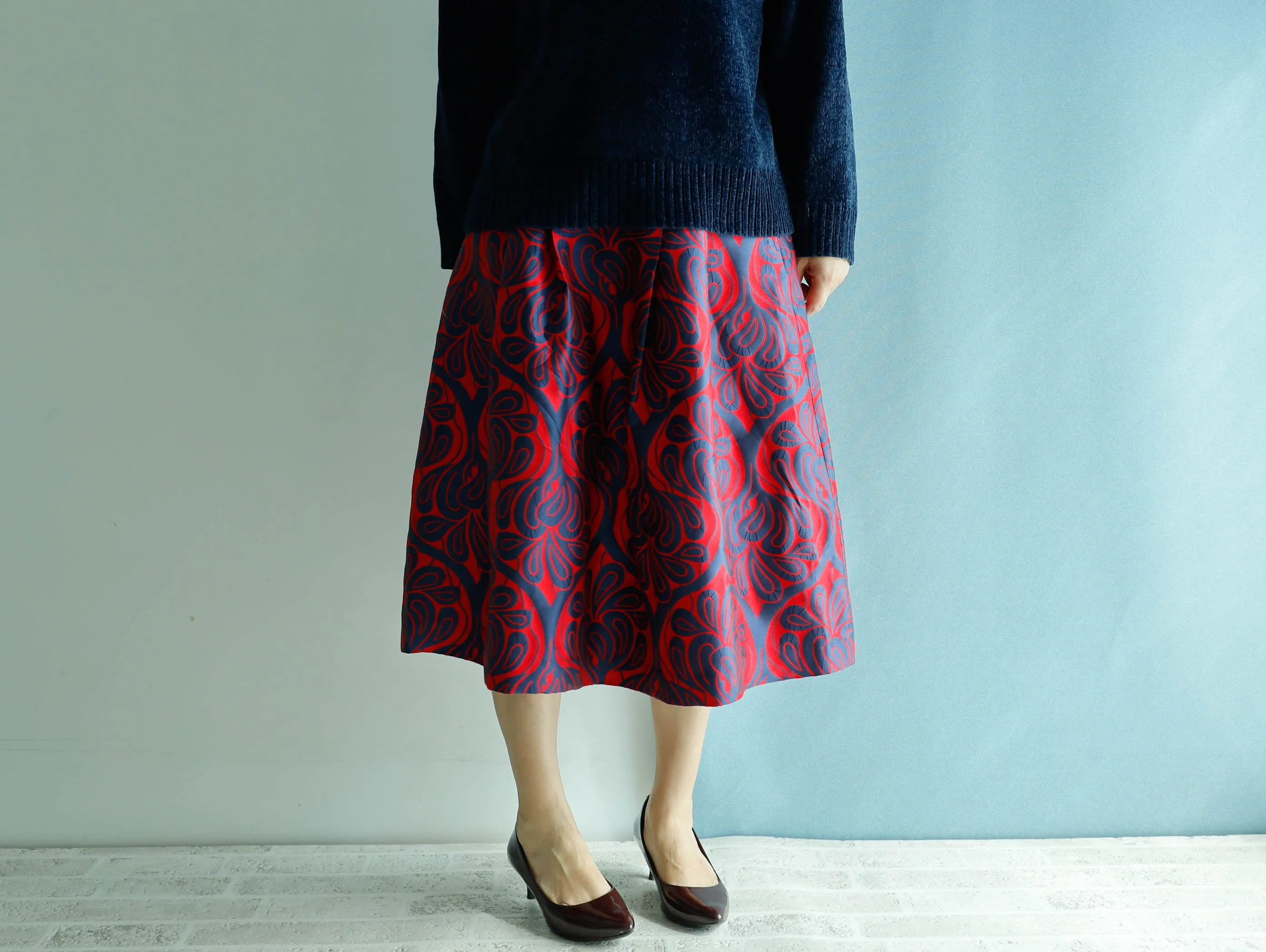 <S17C70>COVENT GARDEN WOVEN RED Skirt  -Length 70cm