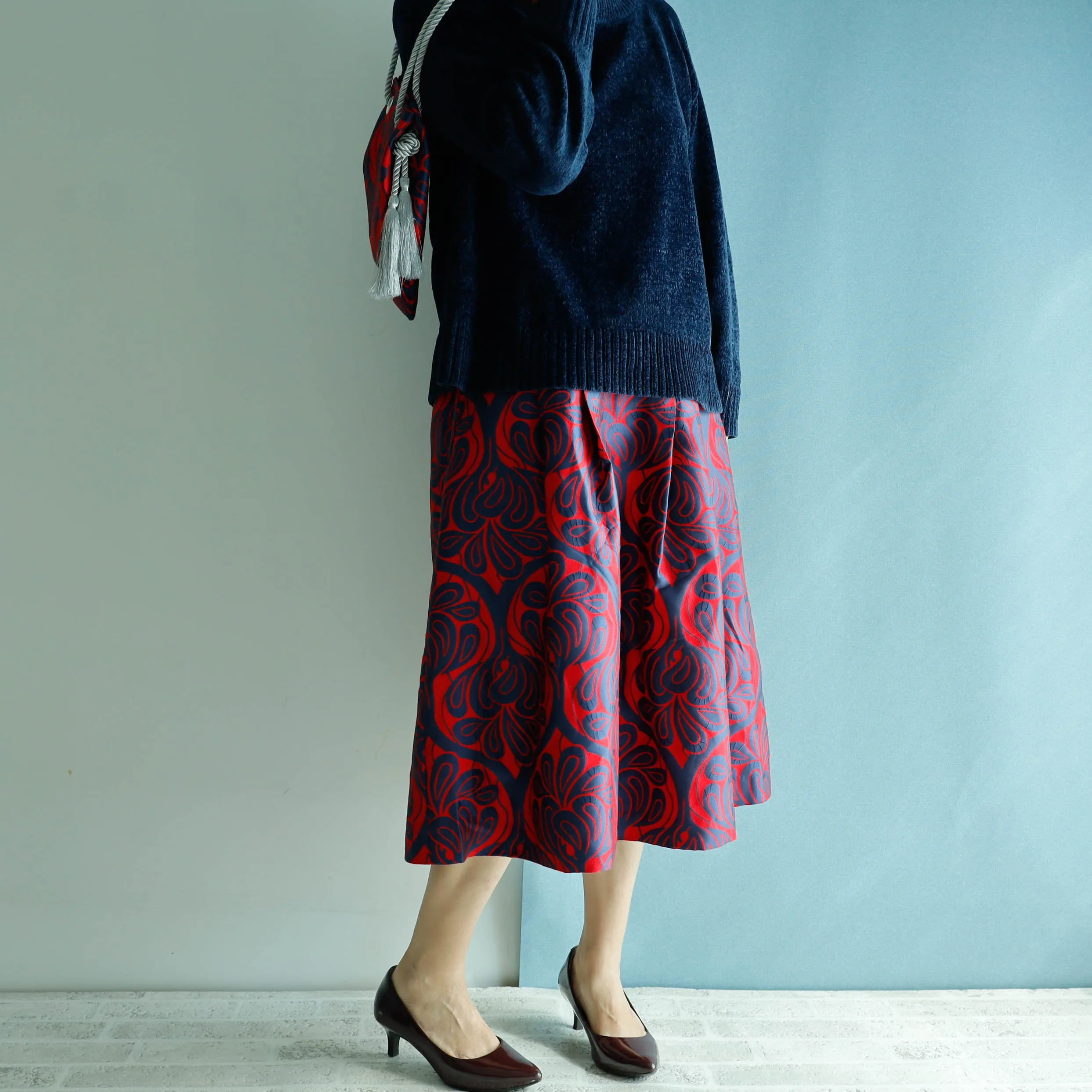 <S17C70>COVENT GARDEN WOVEN RED Skirt  -Length 70cm