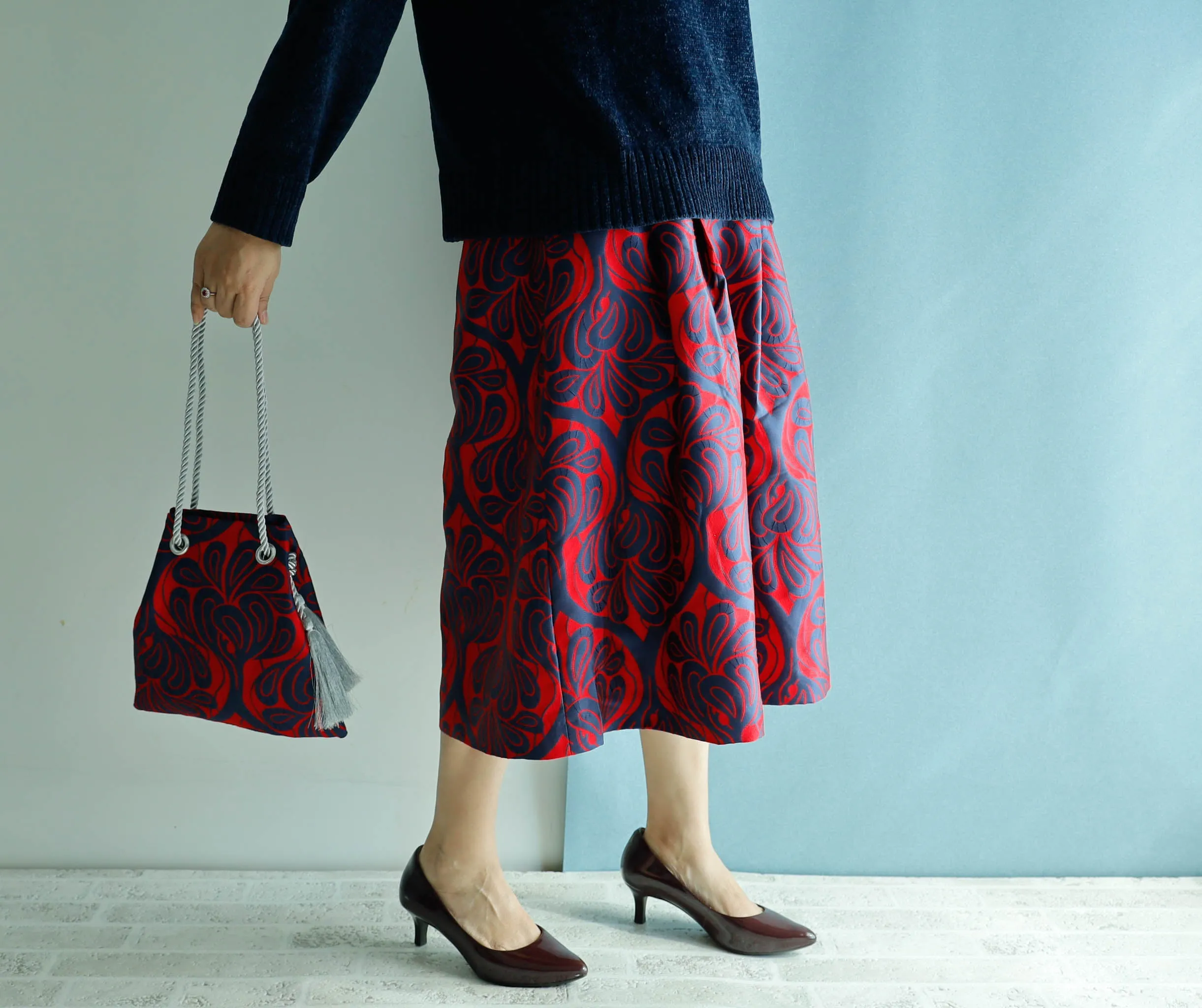 <S17C70>COVENT GARDEN WOVEN RED Skirt  -Length 70cm