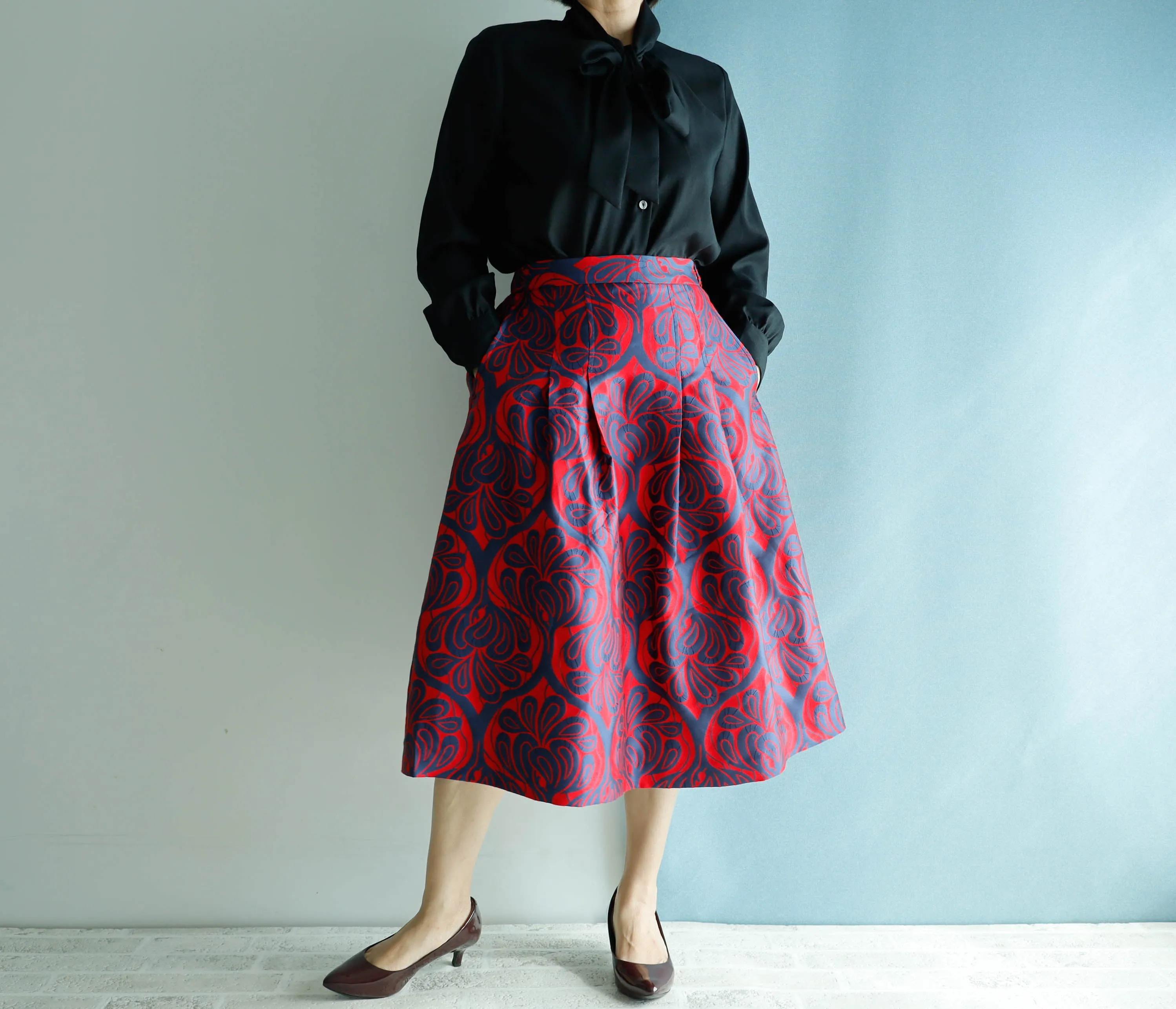 <S17C70>COVENT GARDEN WOVEN RED Skirt  -Length 70cm