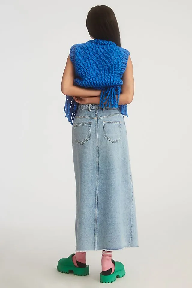 Madi denim skirt with front slit from Pilcro, endless summer wash