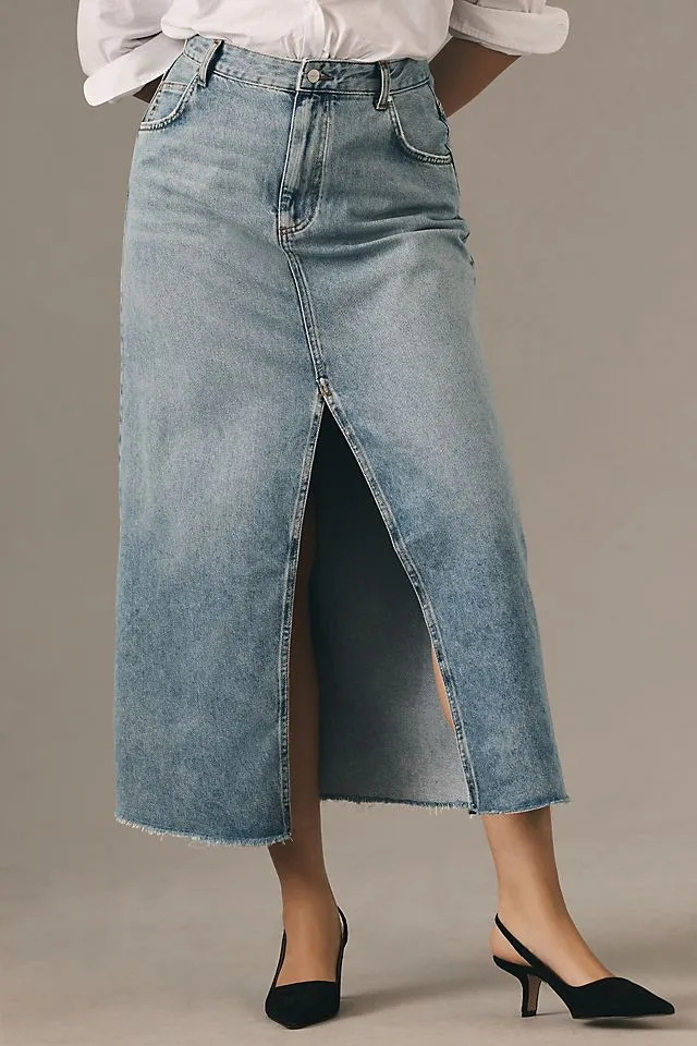 Madi denim skirt with front slit from Pilcro, endless summer wash