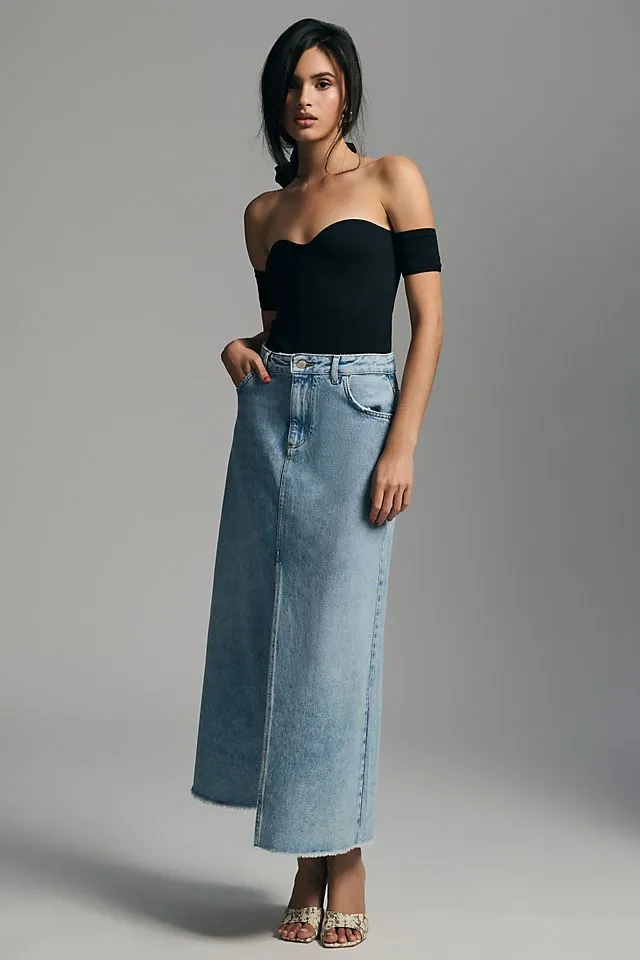 Madi denim skirt with front slit from Pilcro, endless summer wash