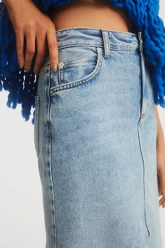 Madi denim skirt with front slit from Pilcro, endless summer wash