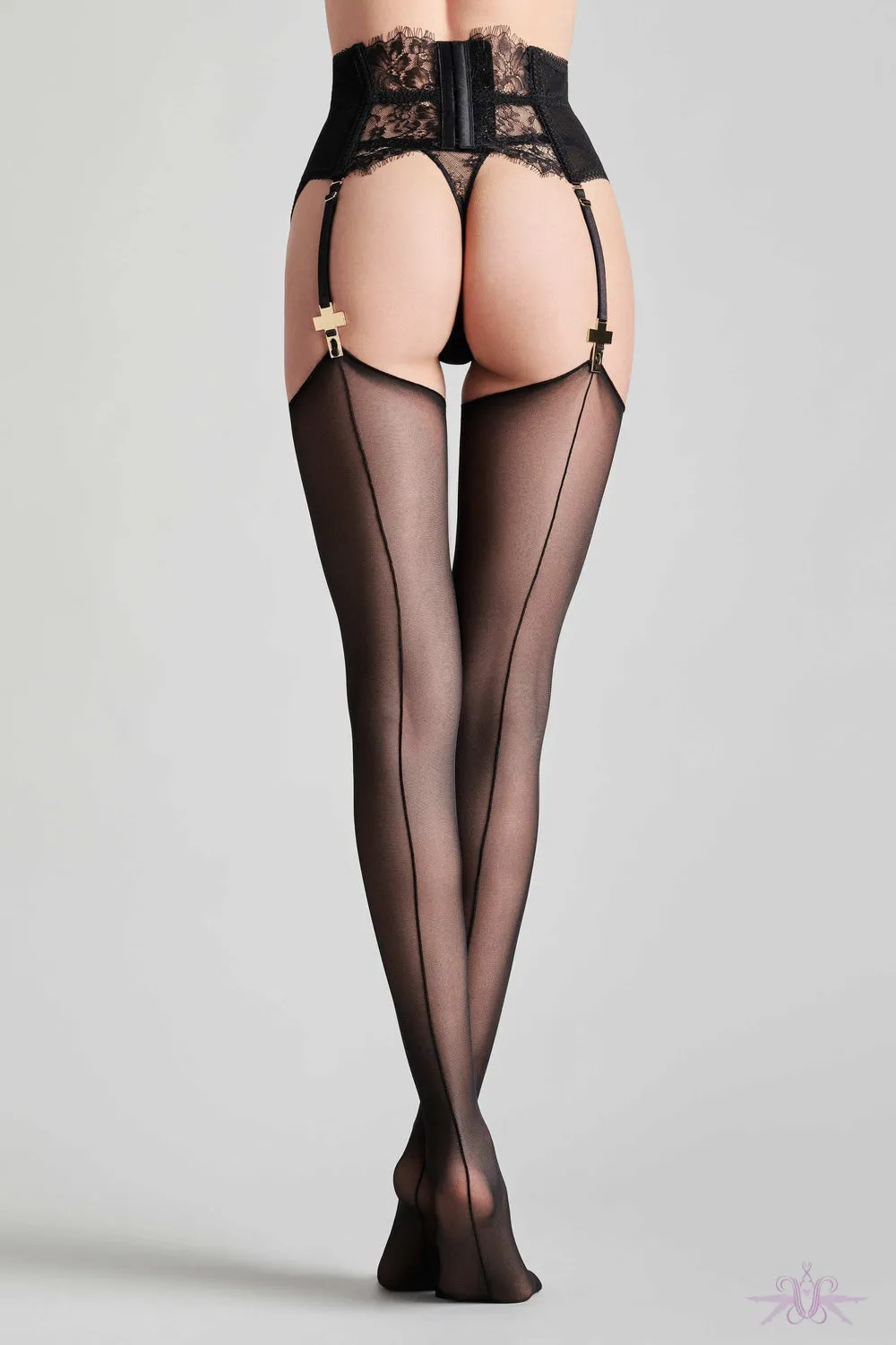 Maison Close Sheer Cut and Curled Seamed Stockings