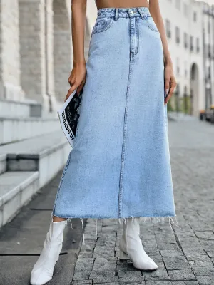 Maxi Denim Skirt Raw Hem  New Women's Fashion Long Jean Skirt