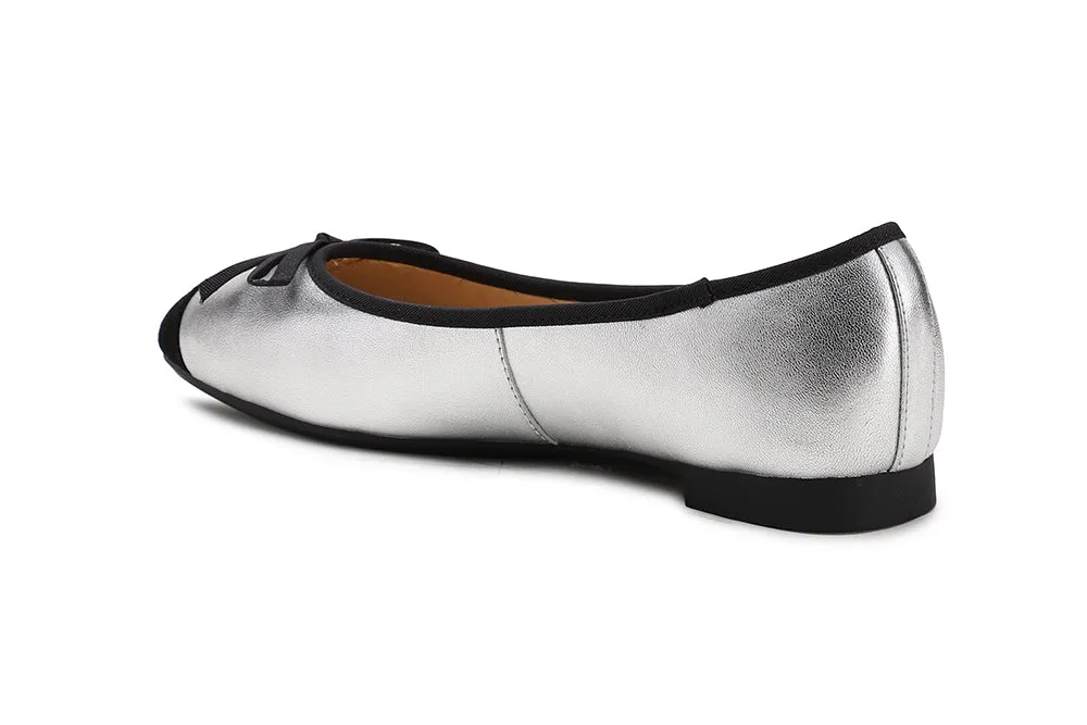 Metallic Square Toe Bow Flats