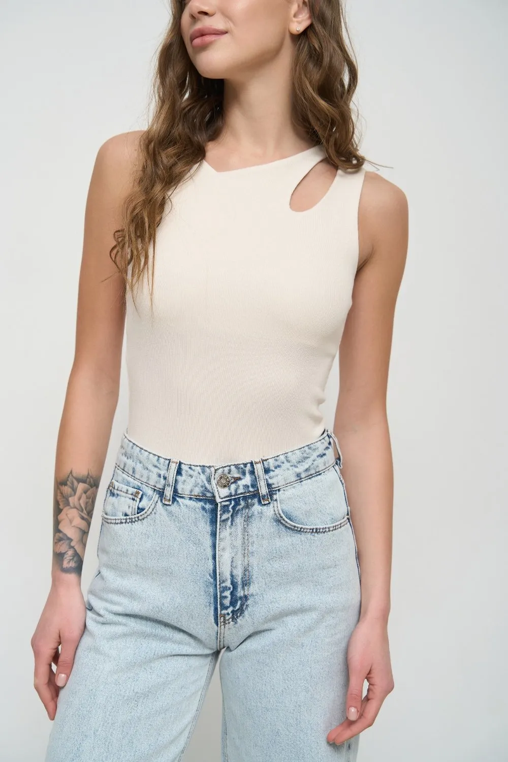 Milk Assymmetric Neckline Tank Top