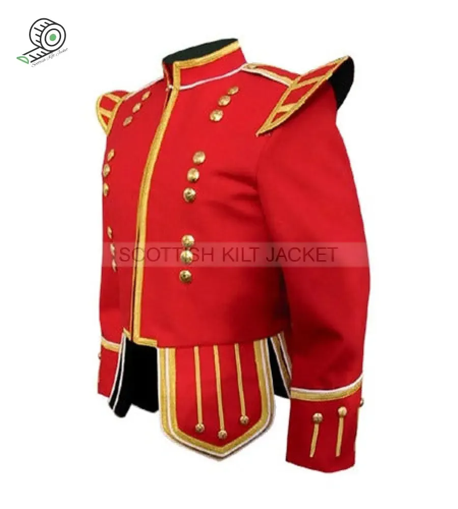 Pipe Band Doublet Jacket with Gold Braid White Piping