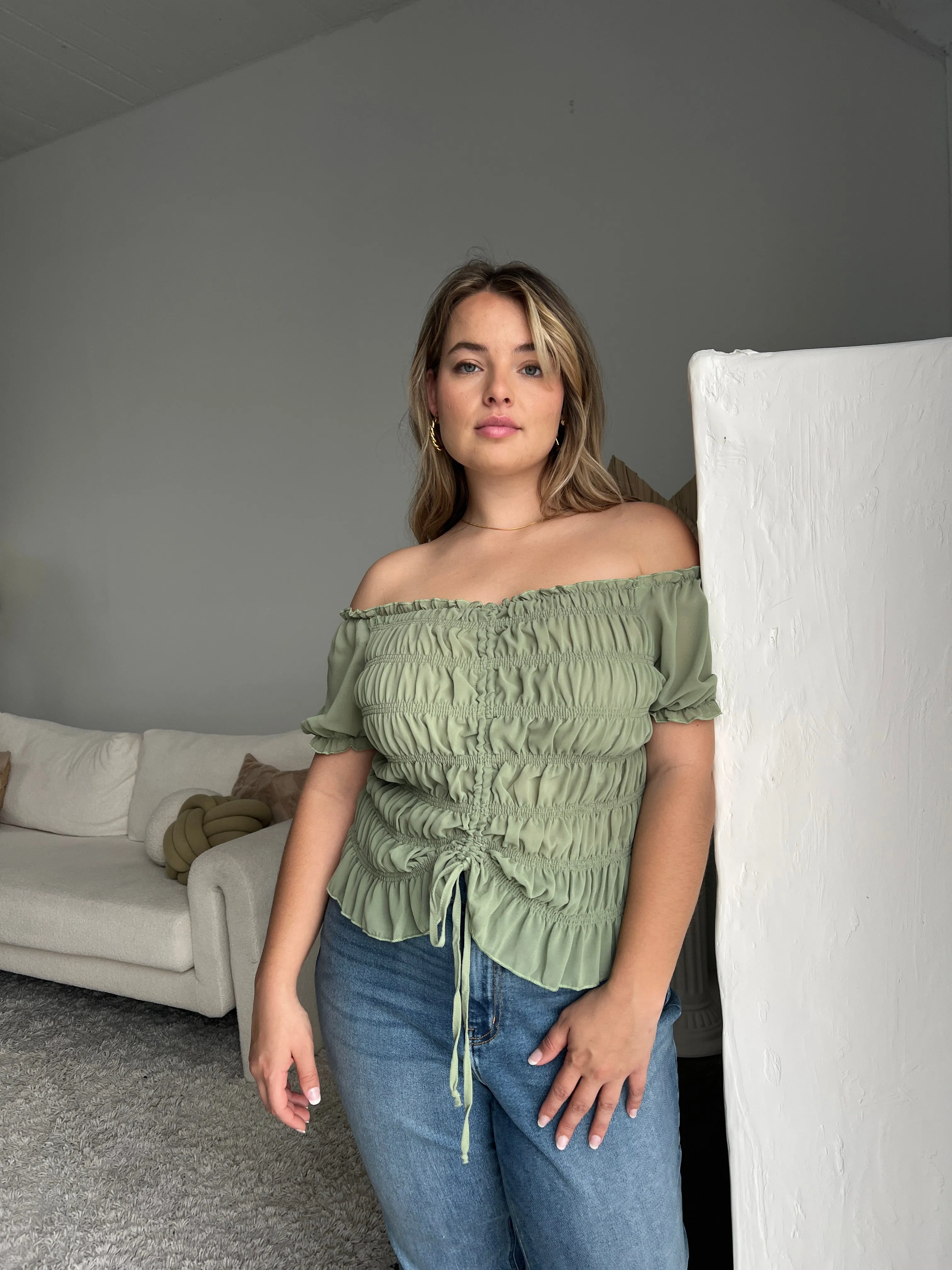 Plus Size Smocked Mesh Sleeve Top