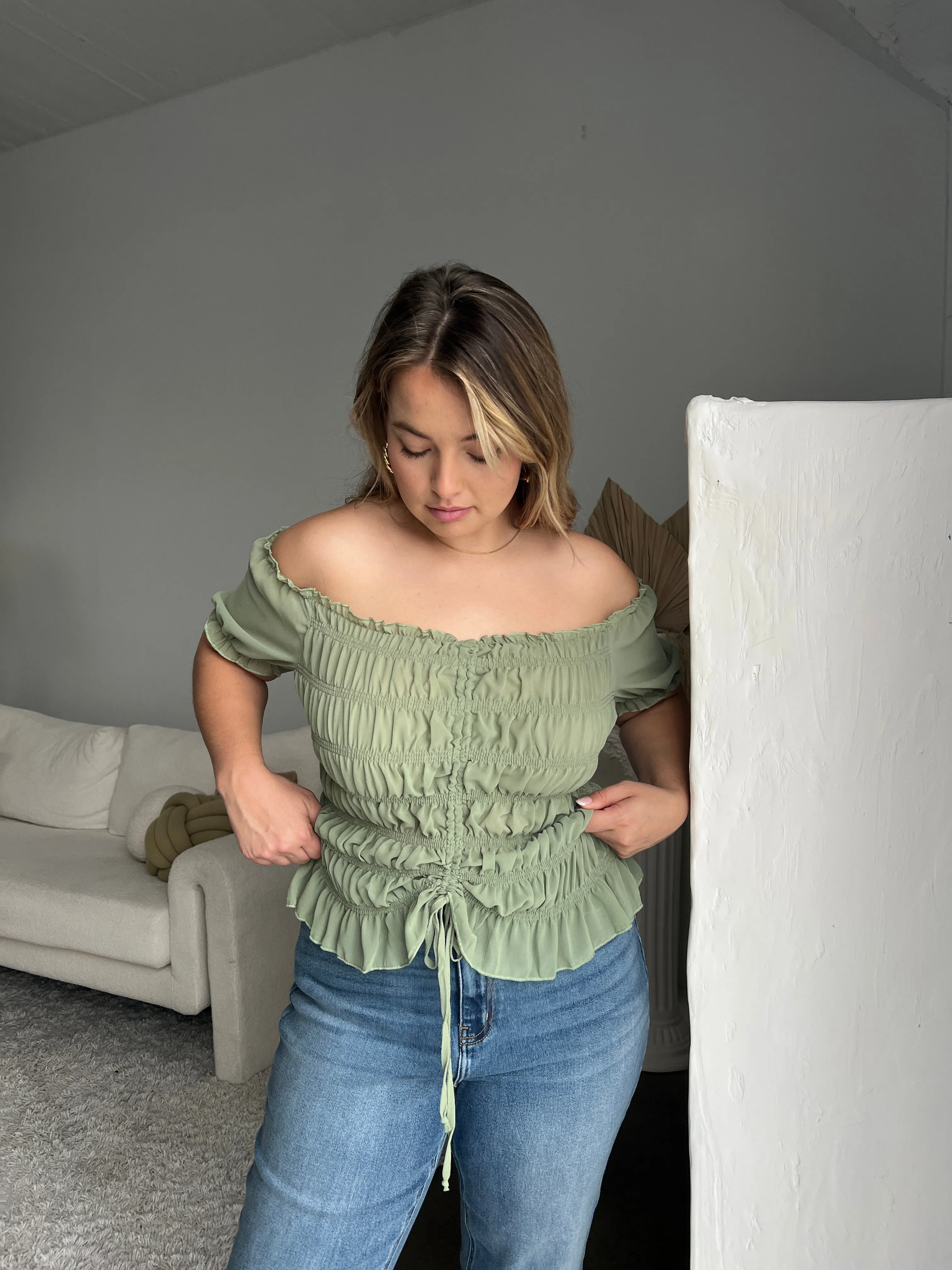 Plus Size Smocked Mesh Sleeve Top