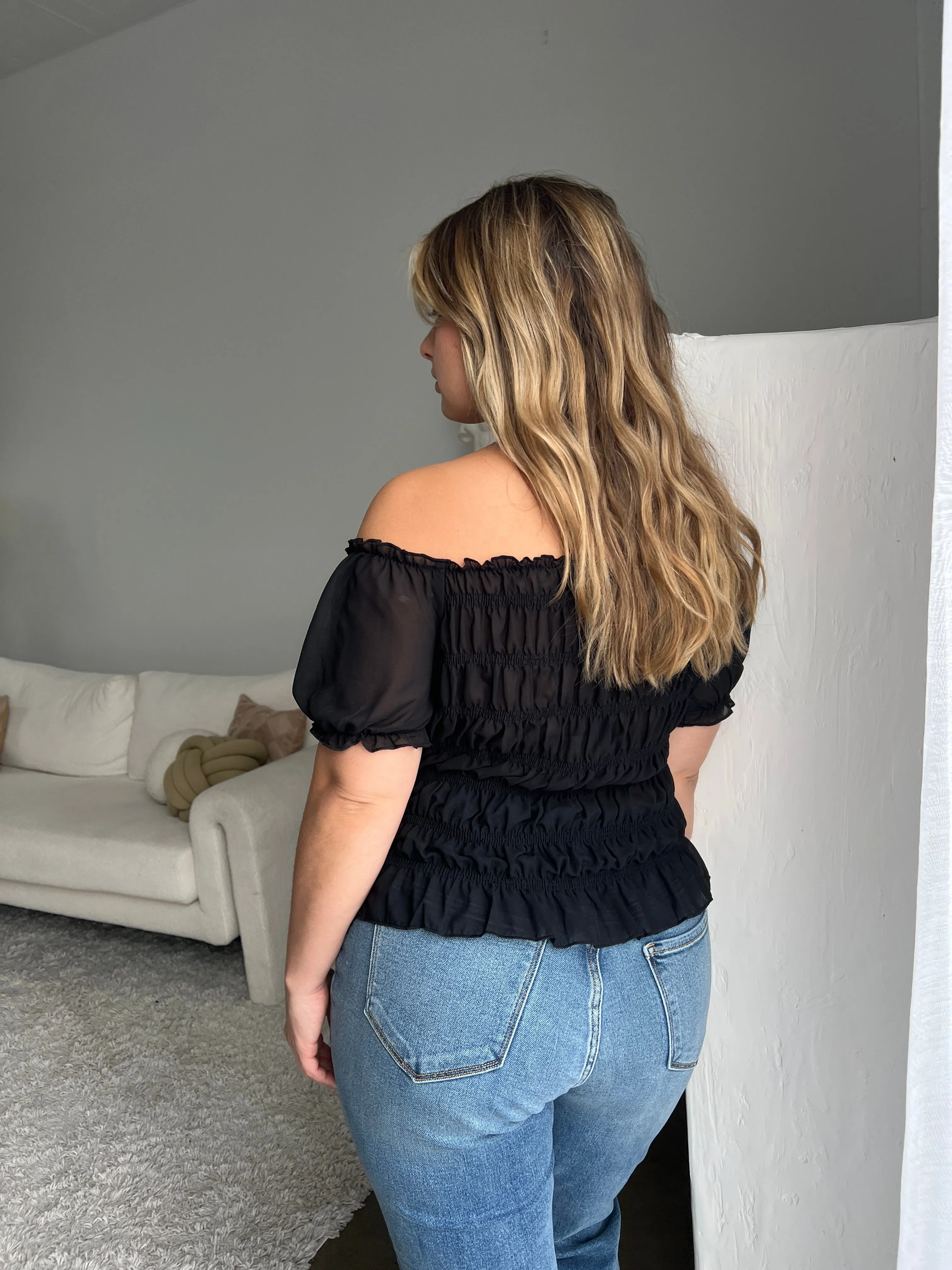 Plus Size Smocked Mesh Sleeve Top