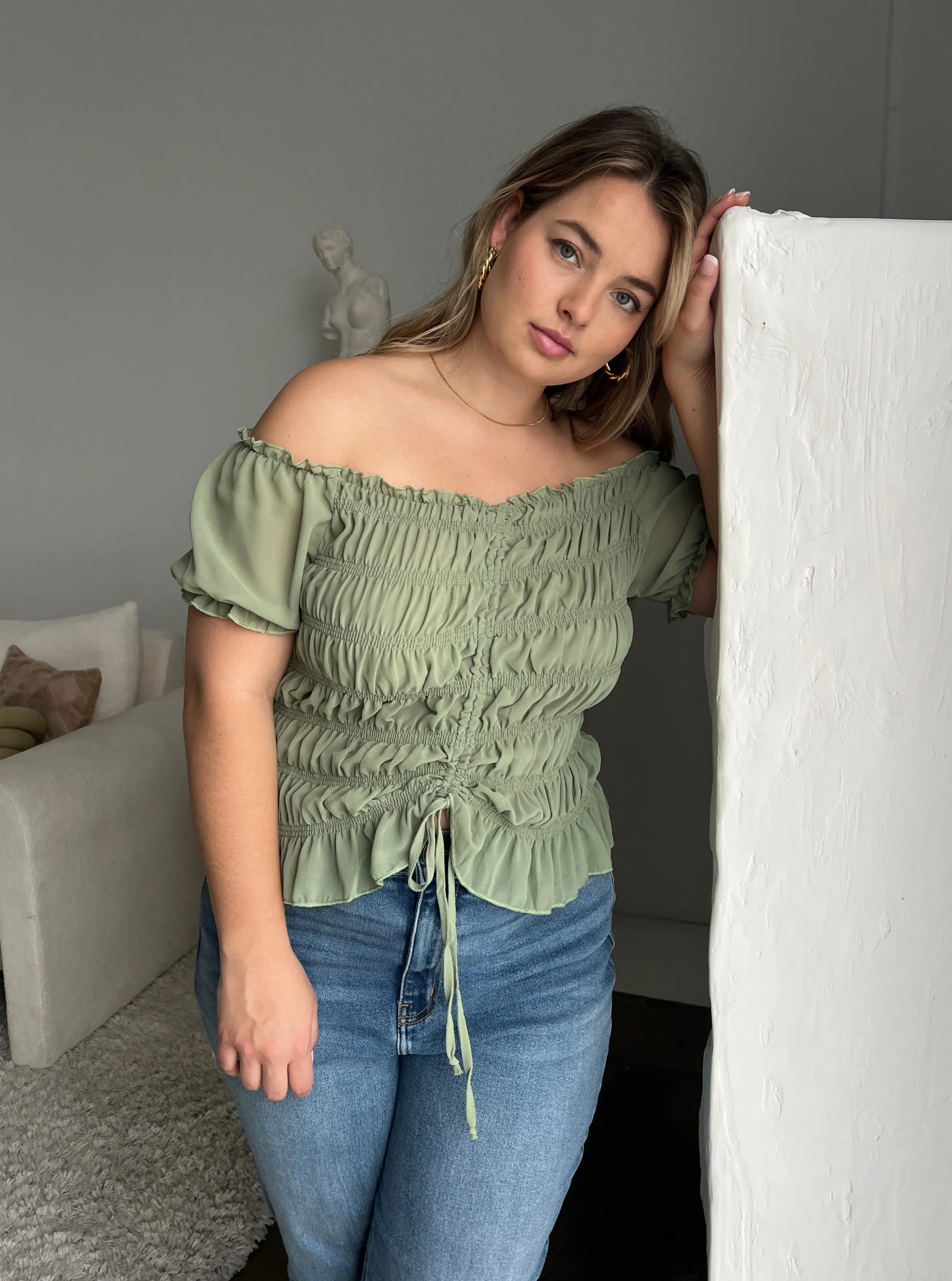 Plus Size Smocked Mesh Sleeve Top