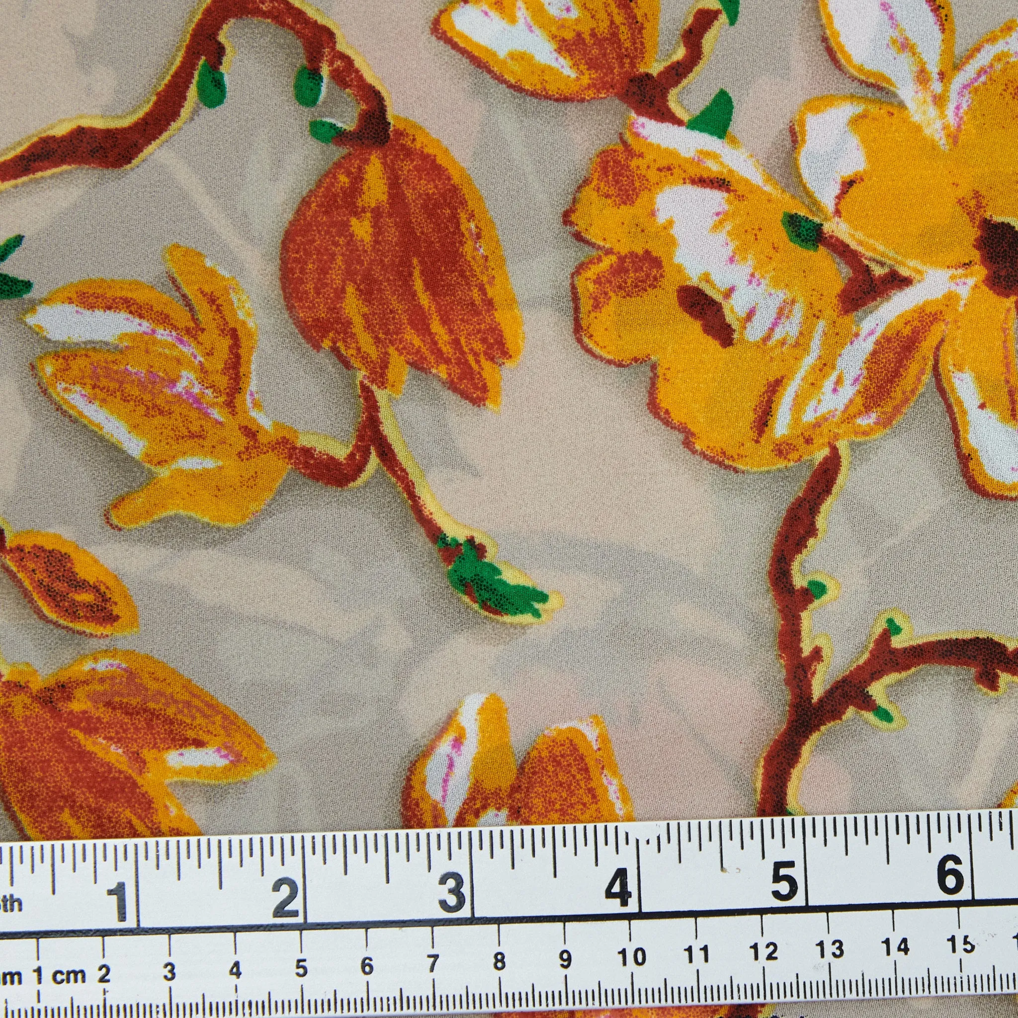 Printed Polyester Chiffon Fabric, Gold Floral-Width 150cm