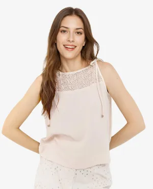 Rareism Women Terni Off White Elegant Lace Detail Top With Strap Tie-Up