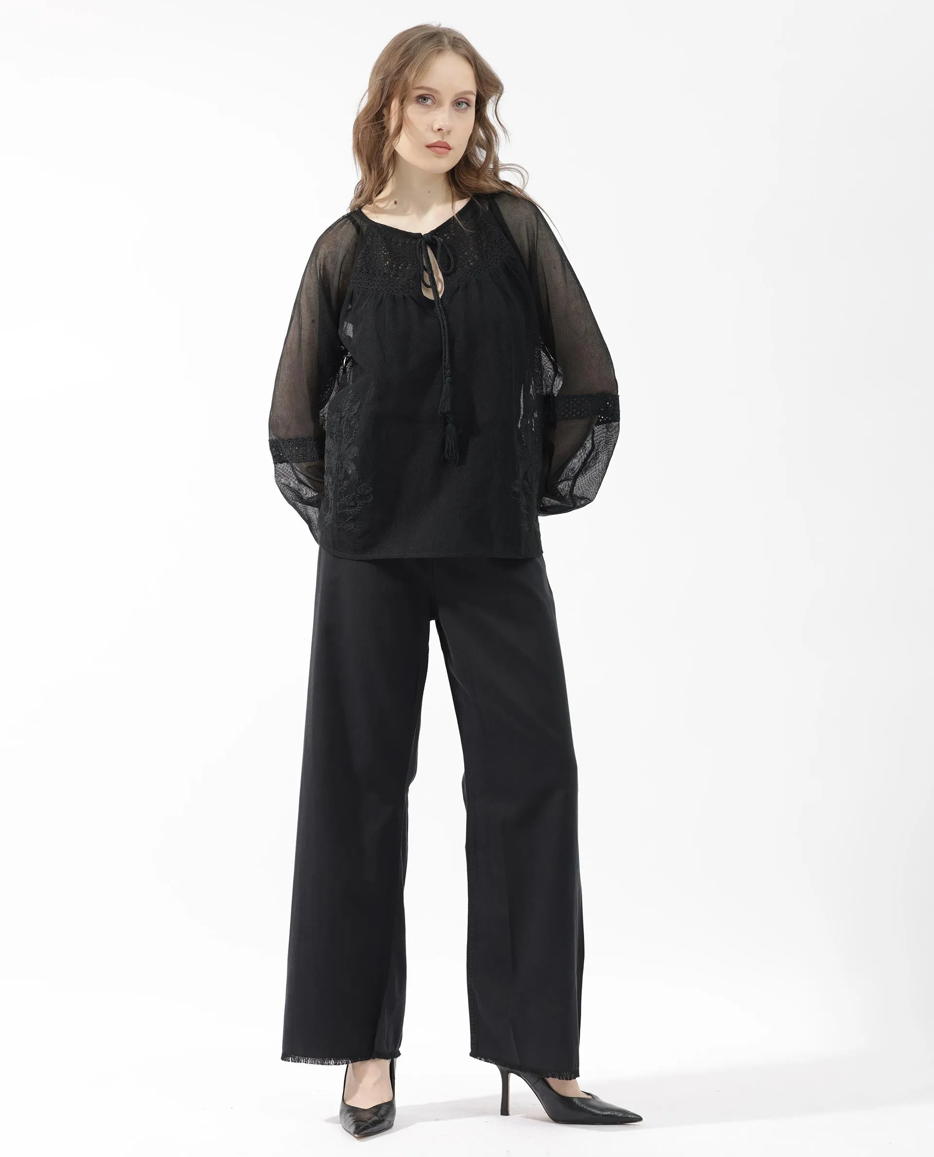 Rareism Womens Ela Black Top Dyed