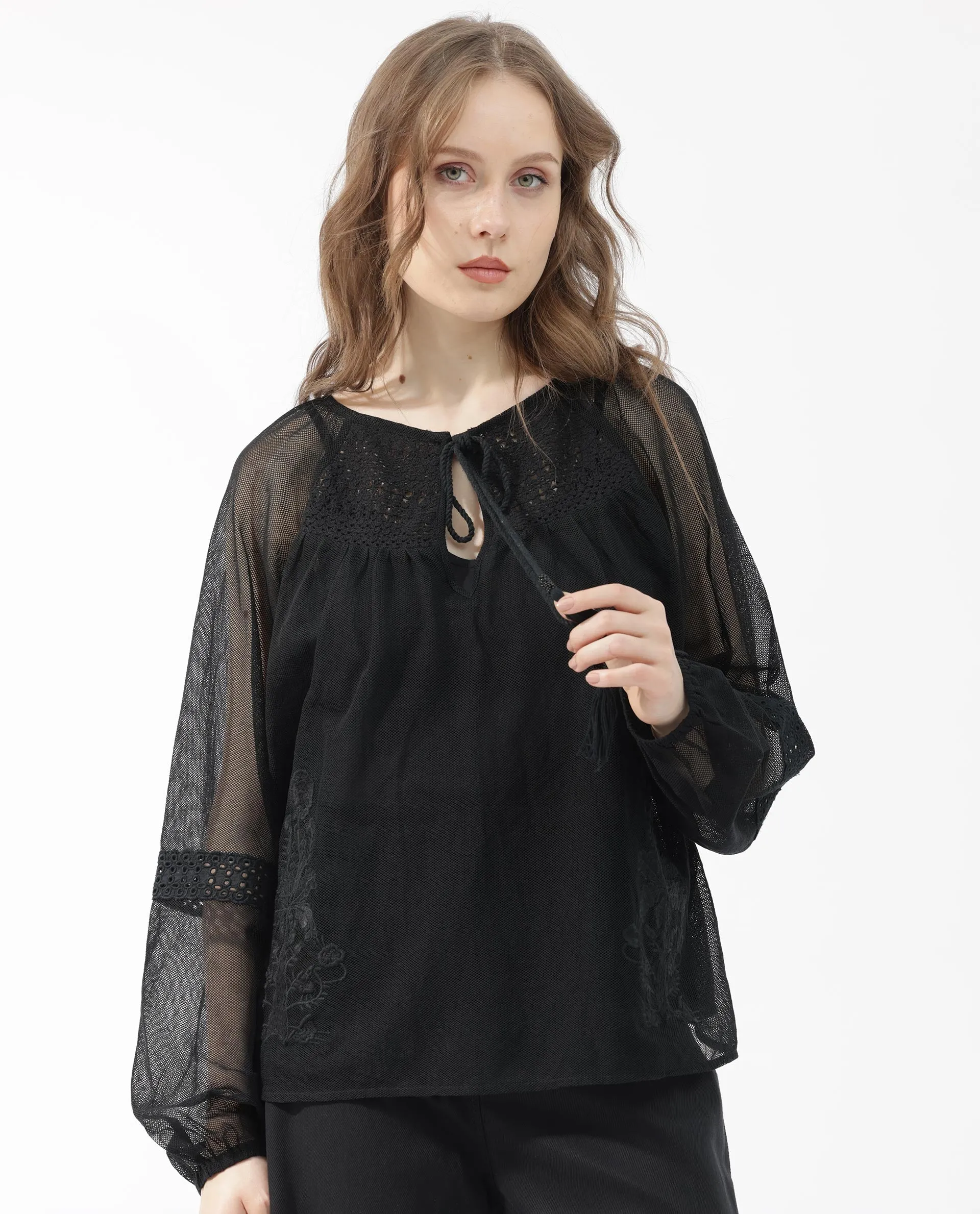 Rareism Womens Ela Black Top Dyed