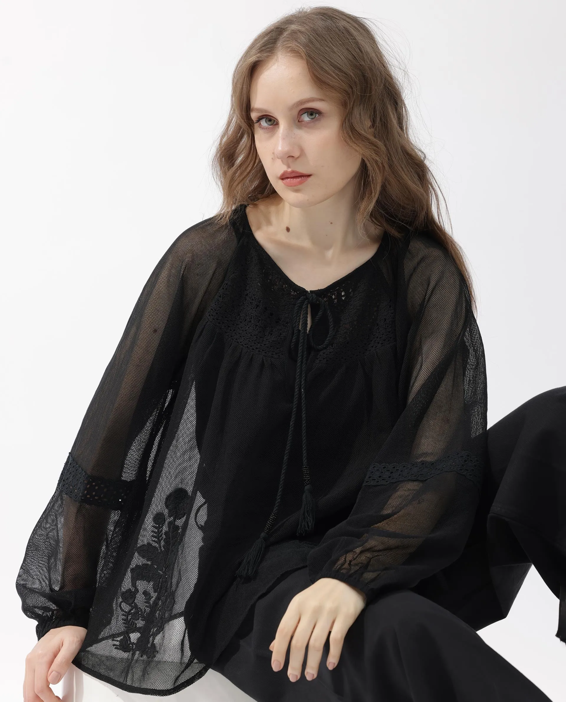 Rareism Womens Ela Black Top Dyed