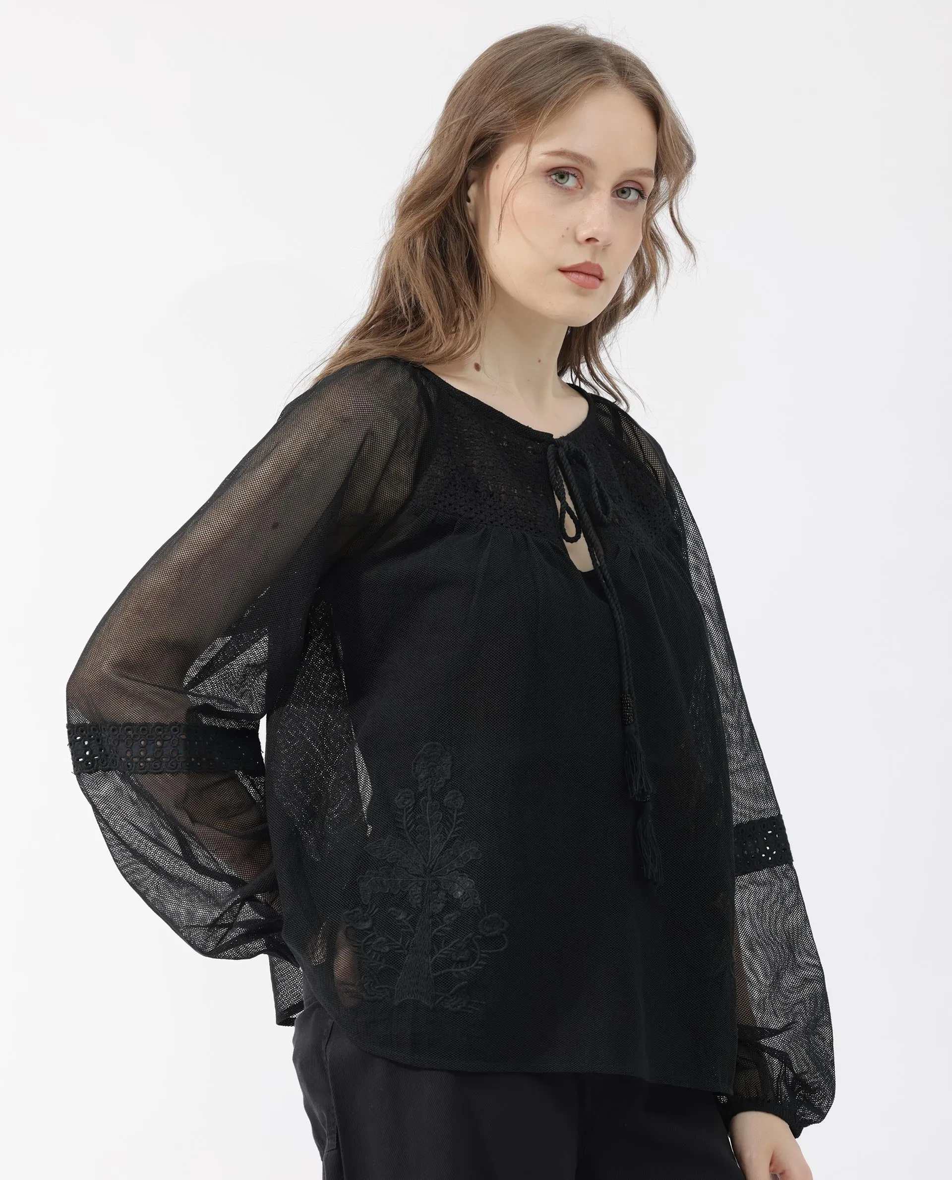 Rareism Womens Ela Black Top Dyed