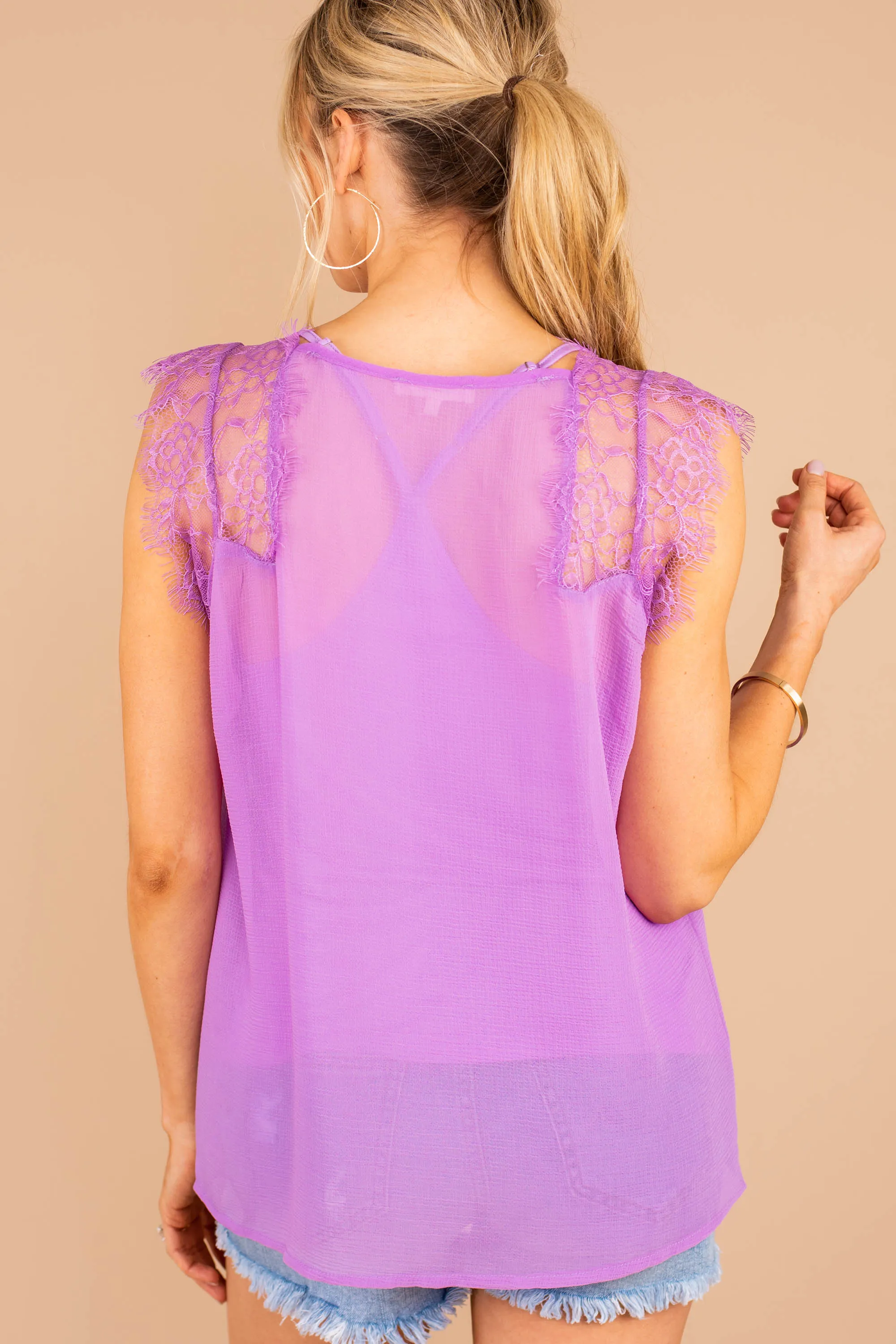 Ready For The Day Lavender Purple Lace Tank