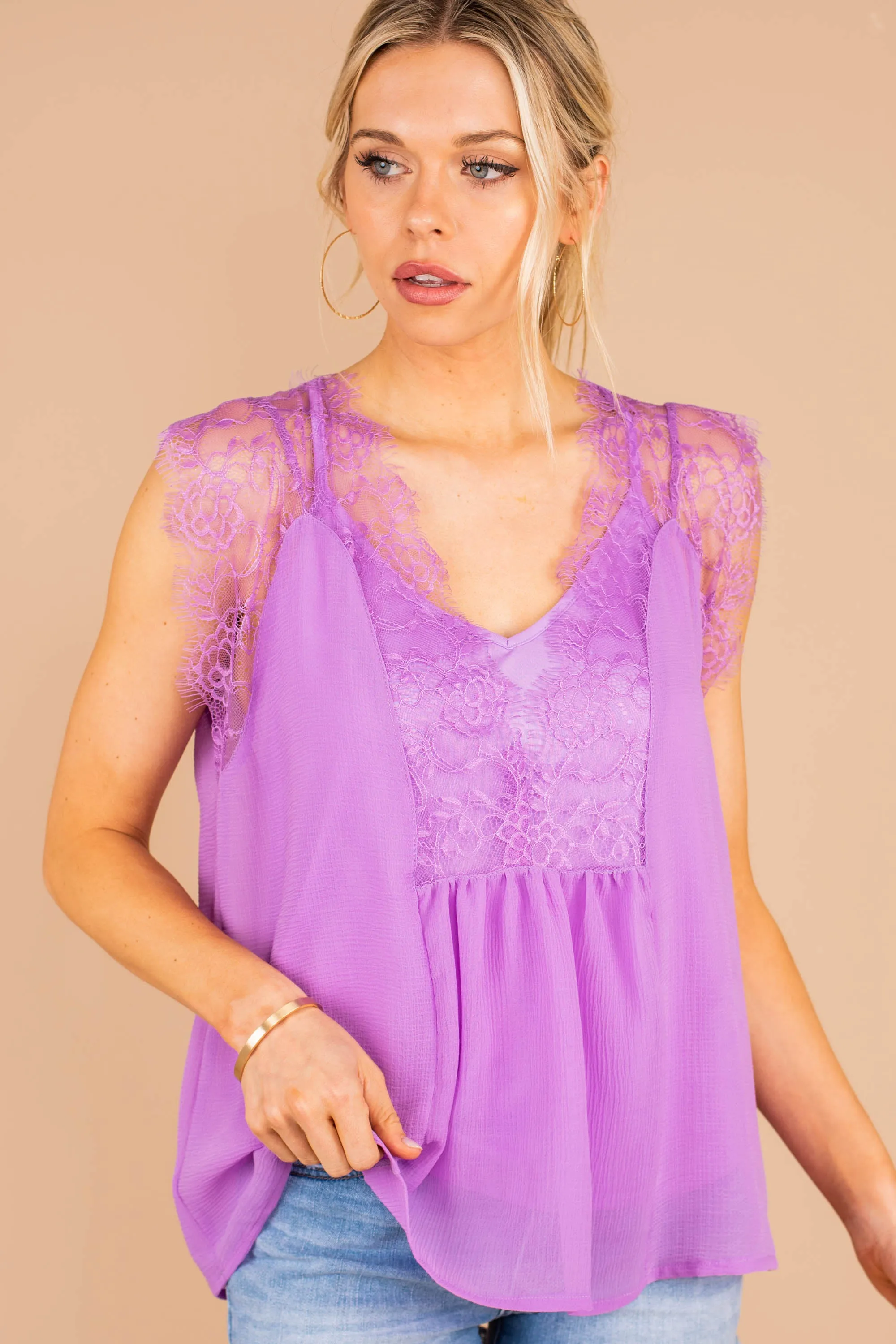 Ready For The Day Lavender Purple Lace Tank