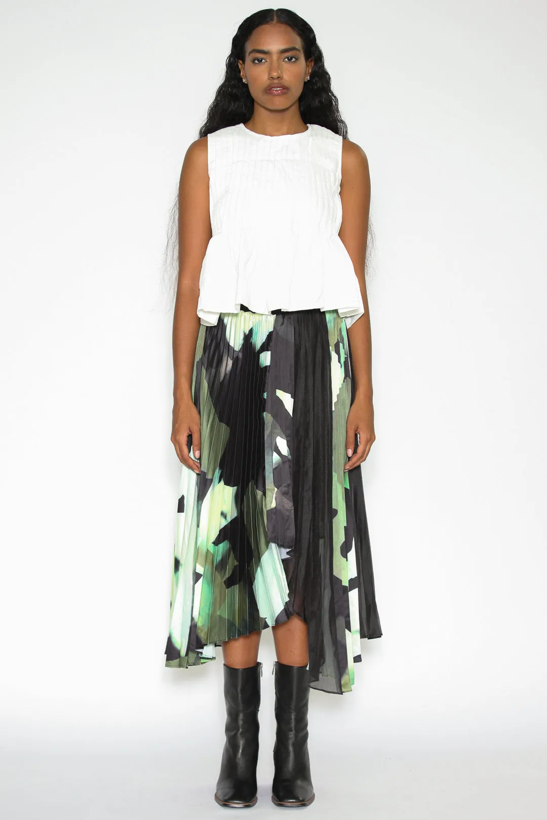 Silk Pleated Abstract Skirt