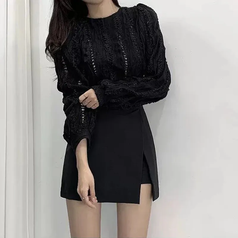 Slit Mini Skirts Women Korean High Waist Solid Irregular Skirts Office Lady Fashion Stretchy Chic Simple A Line Skirts New