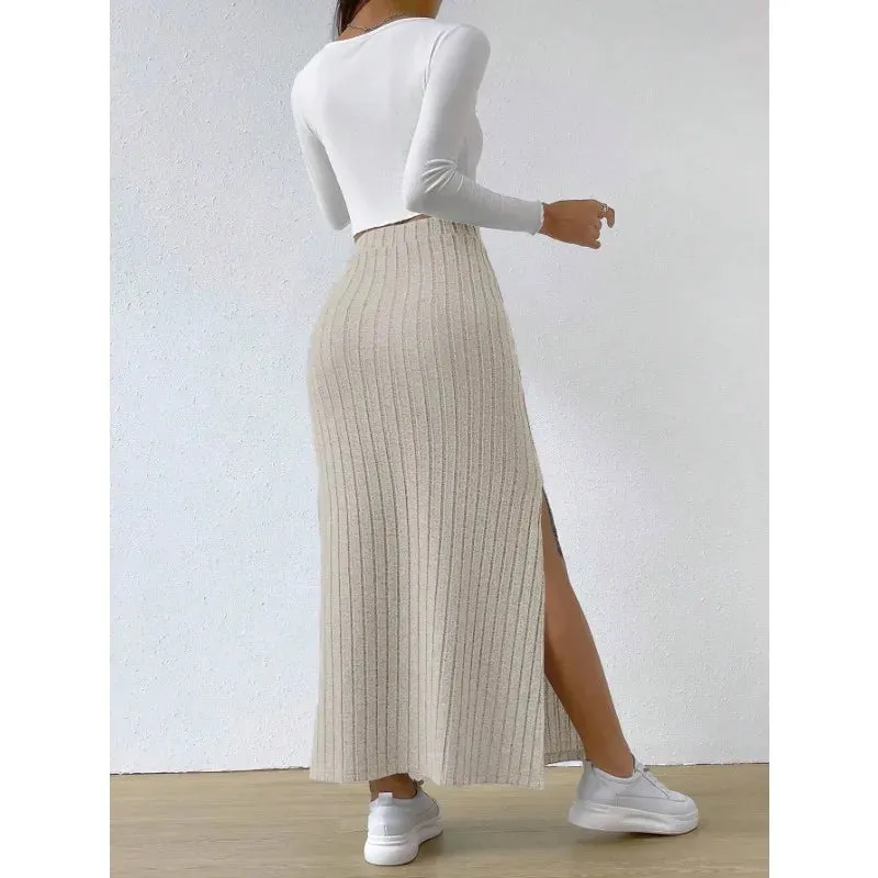 Spring Summer High Waist Side Split Slim Fit Skirt