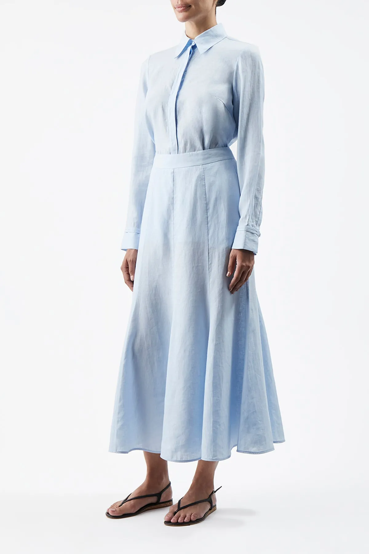 Tate Midi Skirt in Light Blue Aloe Linen