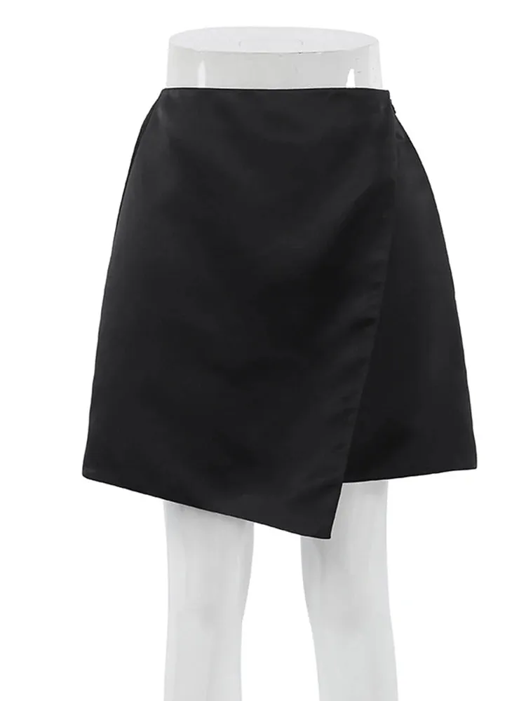 TAVIMART  -  A Line Mini Skirts Women Asymmetric Hight Waist  Casual Basic Skirts  Women Casual  Office Lady Black Summer Skirts