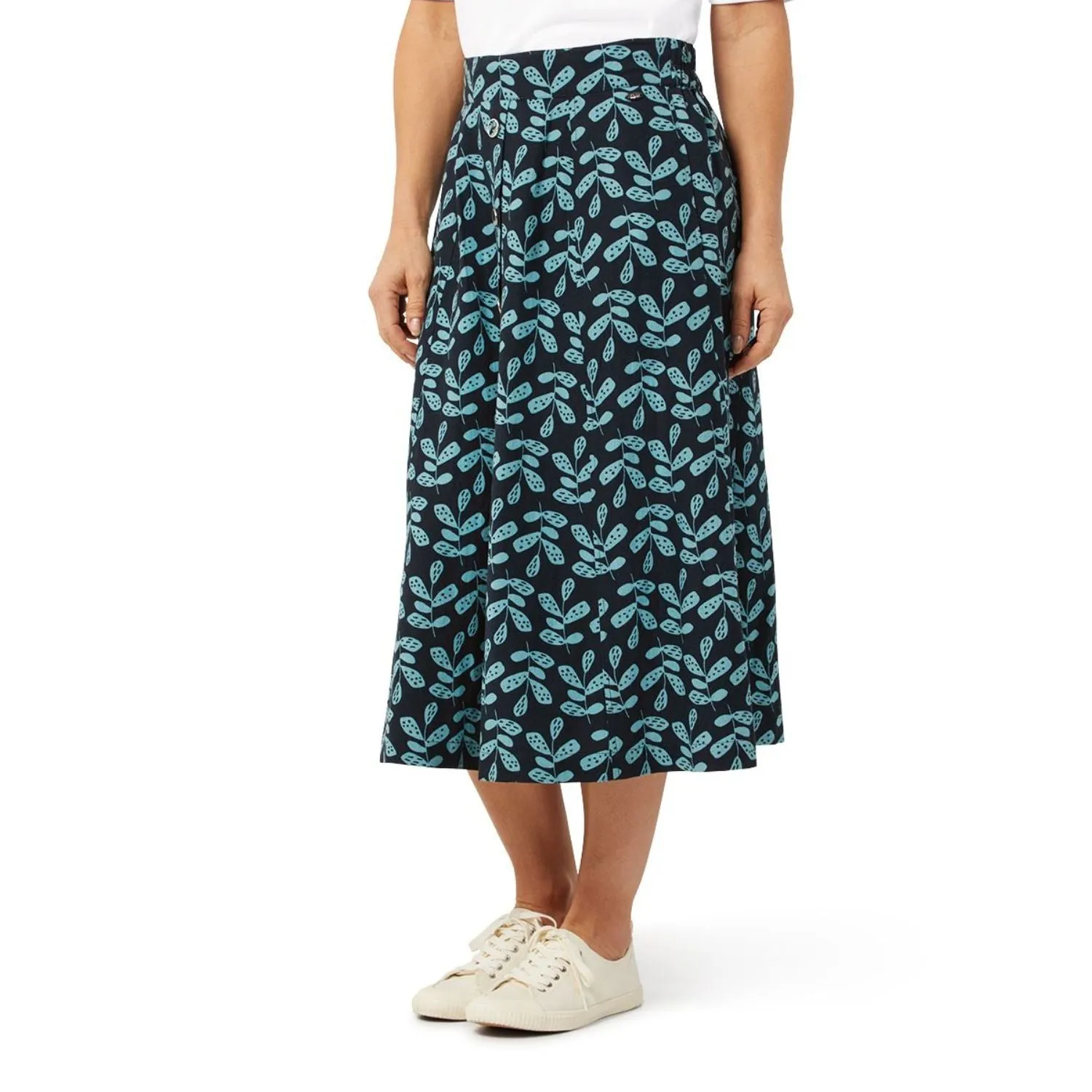 TIGI 18/20 Indigo Eco Leaf Print Button Skirt