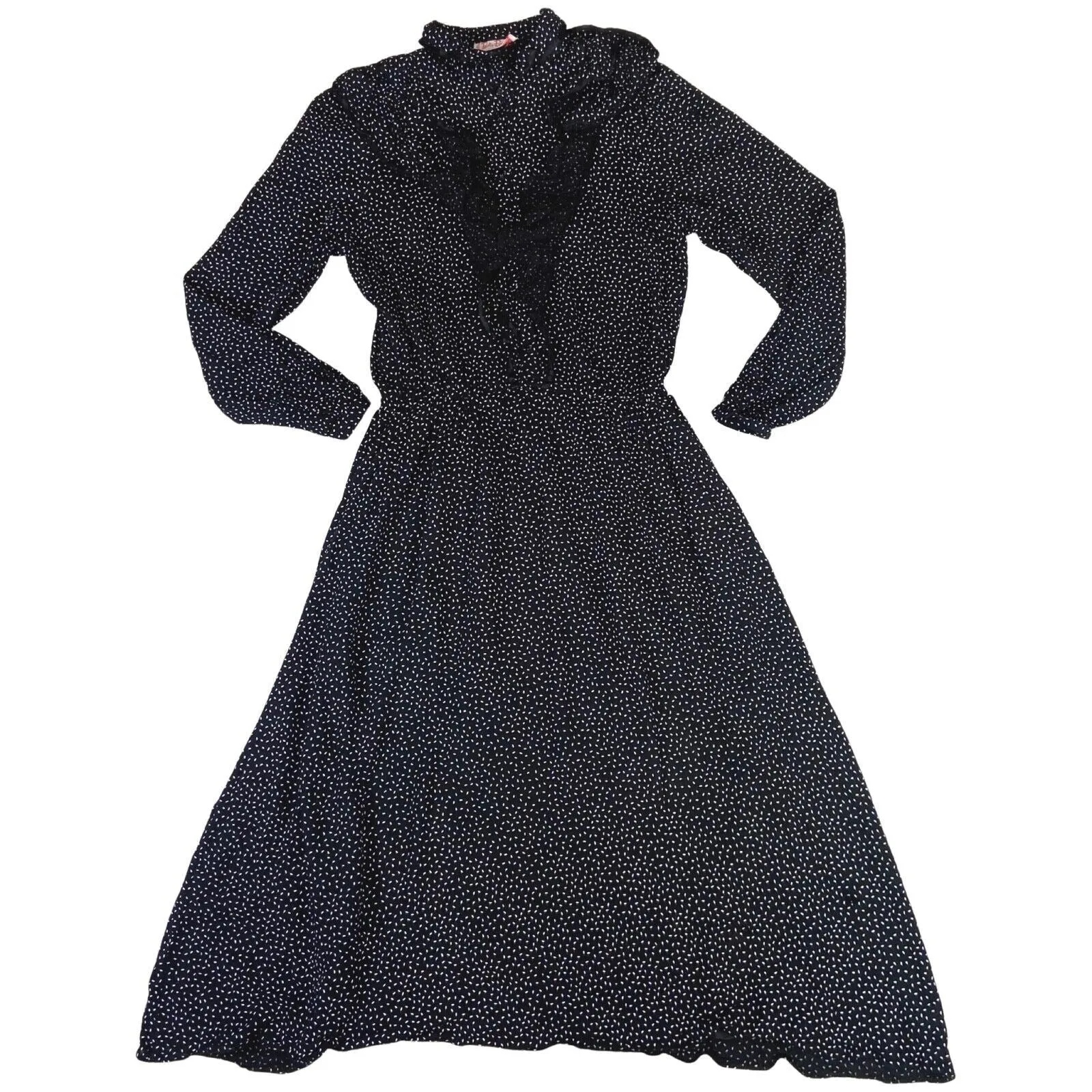 Vintage 80s 90s Black Polka Dot LongSleeve MidLength Betty Barclay Dress M 12/14