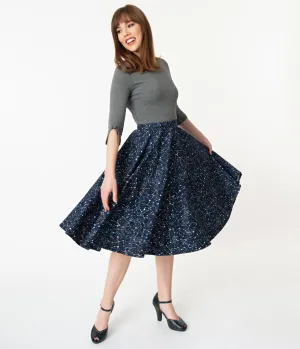 Vintage Style Navy Blue Star Constellation Print Swing Skirt