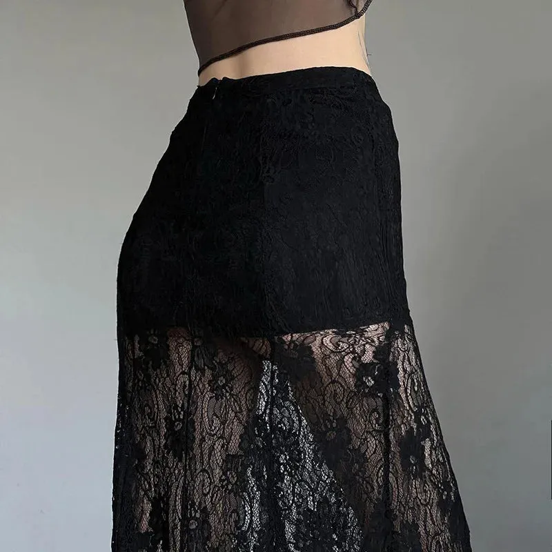 Waist New High Side Casual Lace Slit See Through Summer Skirt