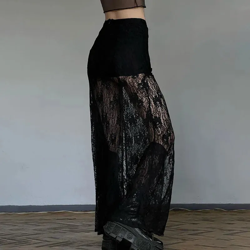 Waist New High Side Casual Lace Slit See Through Summer Skirt